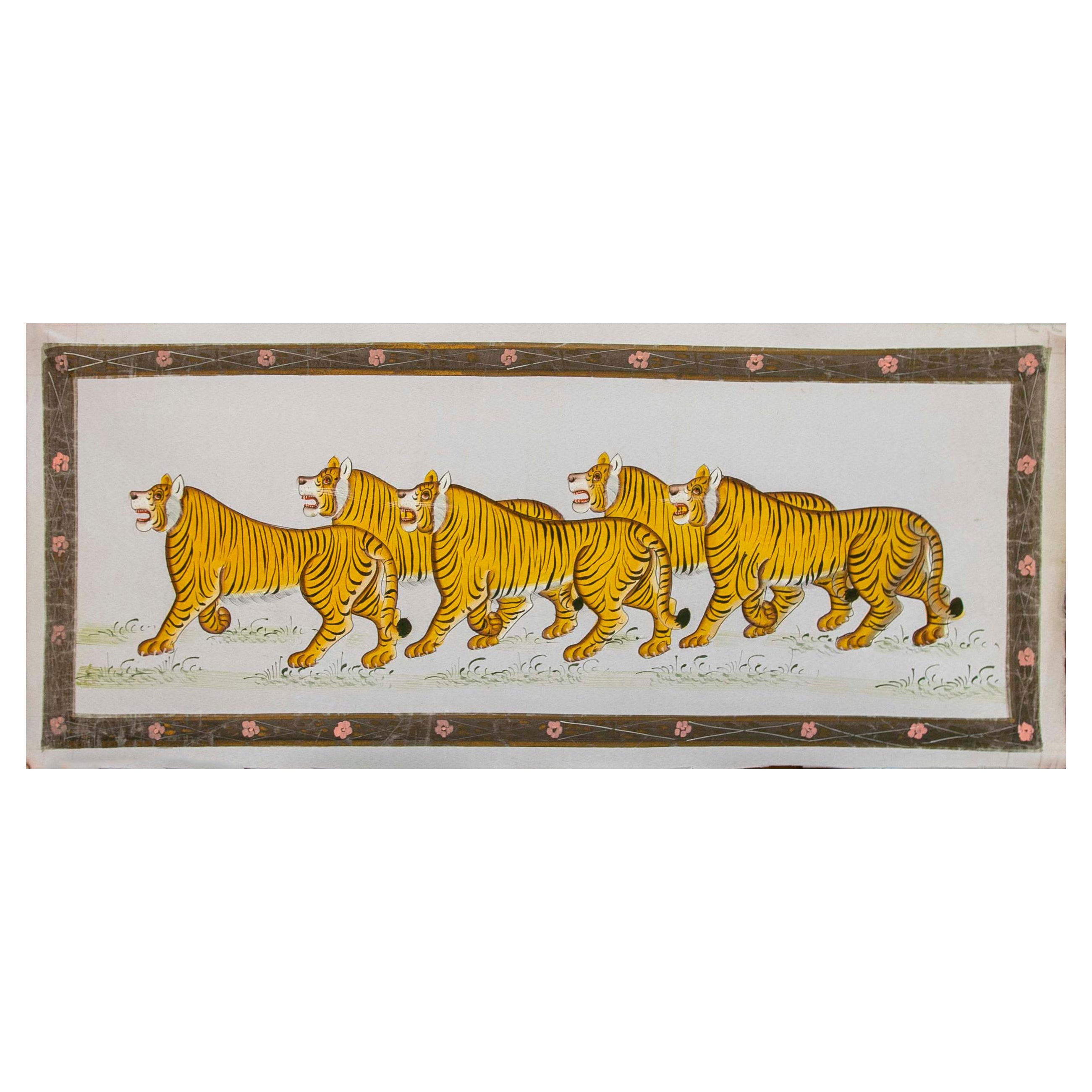 1970s Jaime Parlade Designer Hand Painting "Tigers" Oil on Canvas