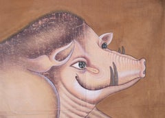 1970s Jaime Parlade Designer Hand Painting "Wild pig" Oil on Canvas