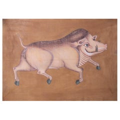 1970s Jaime Parlade Designer Hand Painting "Wild pig" Oil on Canvas