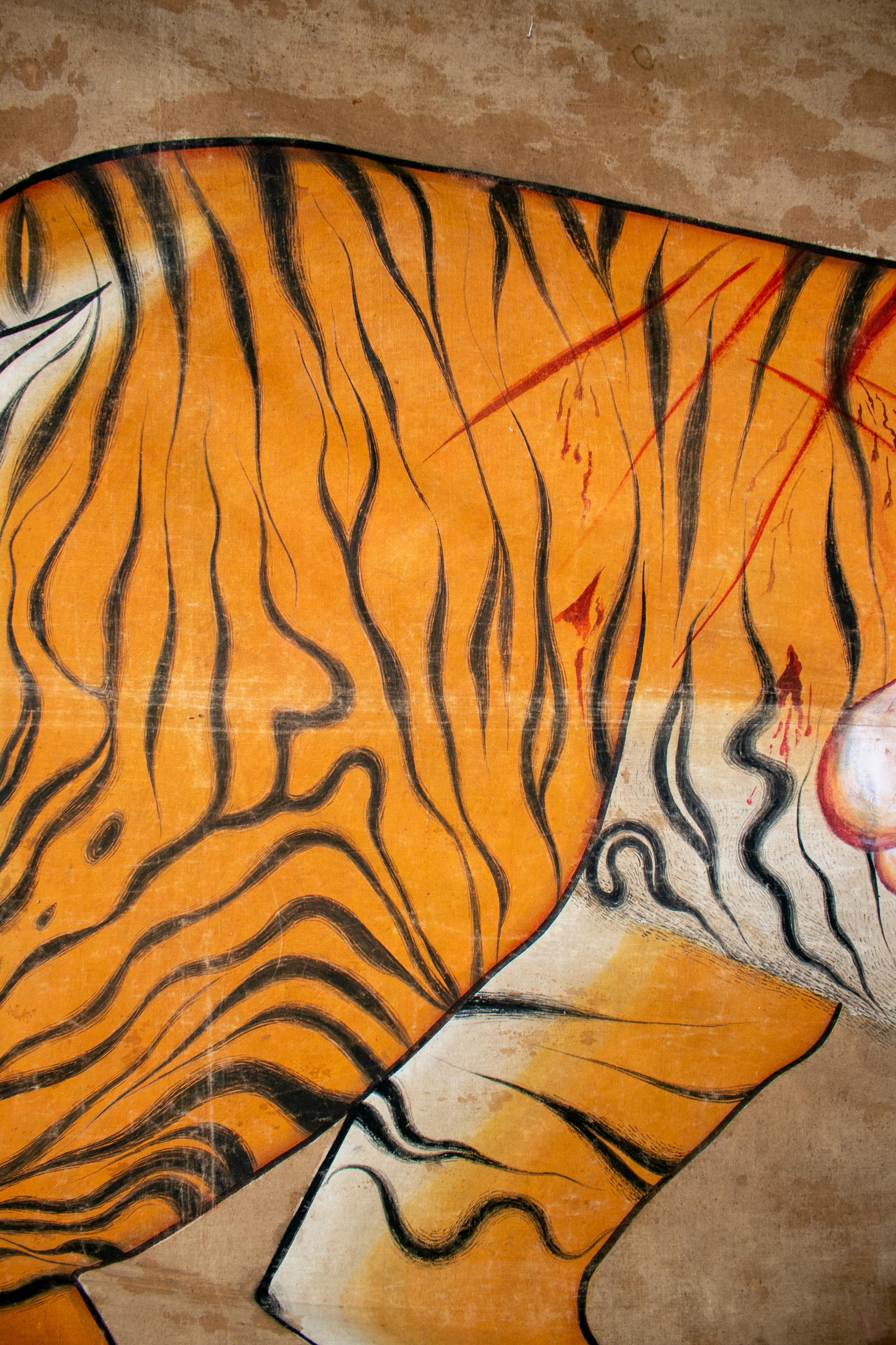 1970s Jaime Parlade Designer Huge Hand Drawn Tiger on Canvas 4
