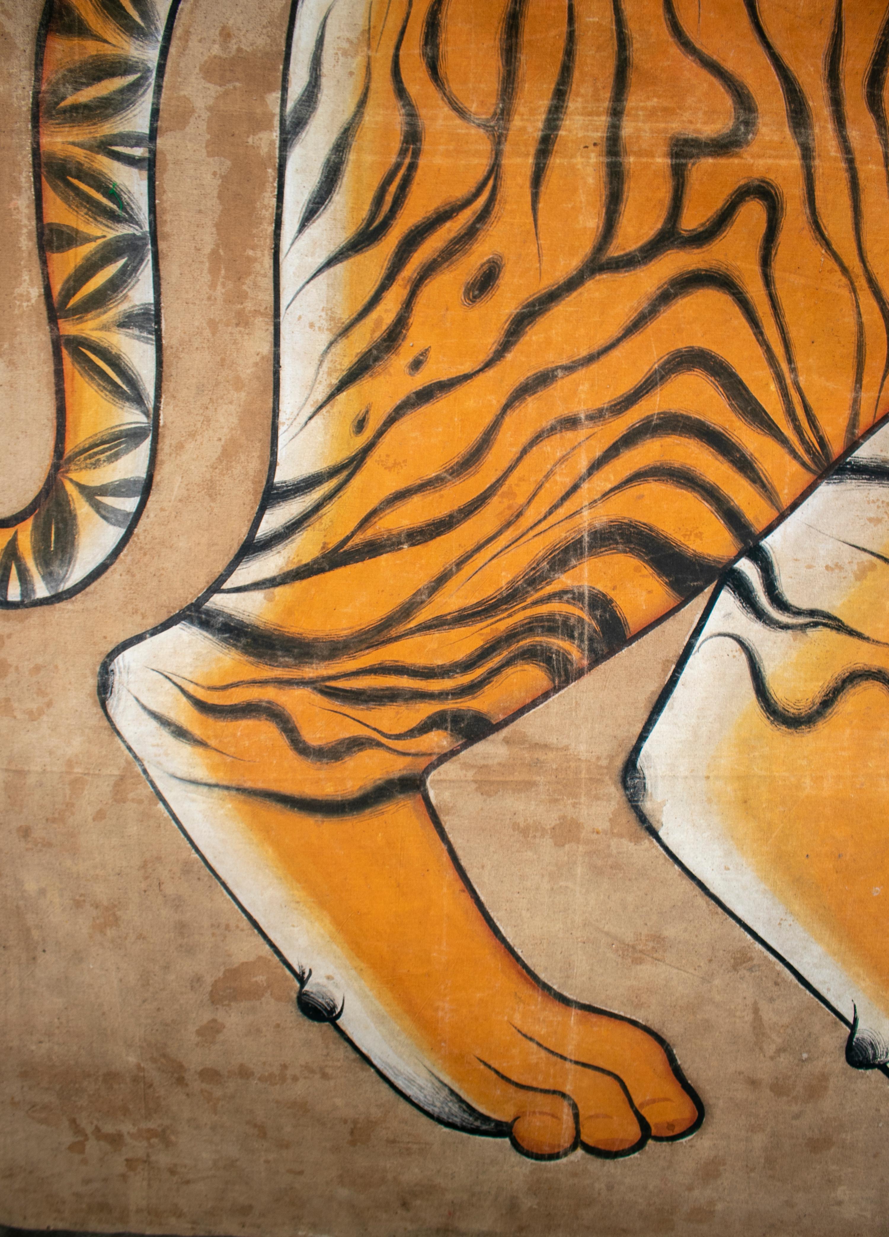 1970s Jaime Parlade Designer Huge Hand Drawn Tiger on Canvas 7