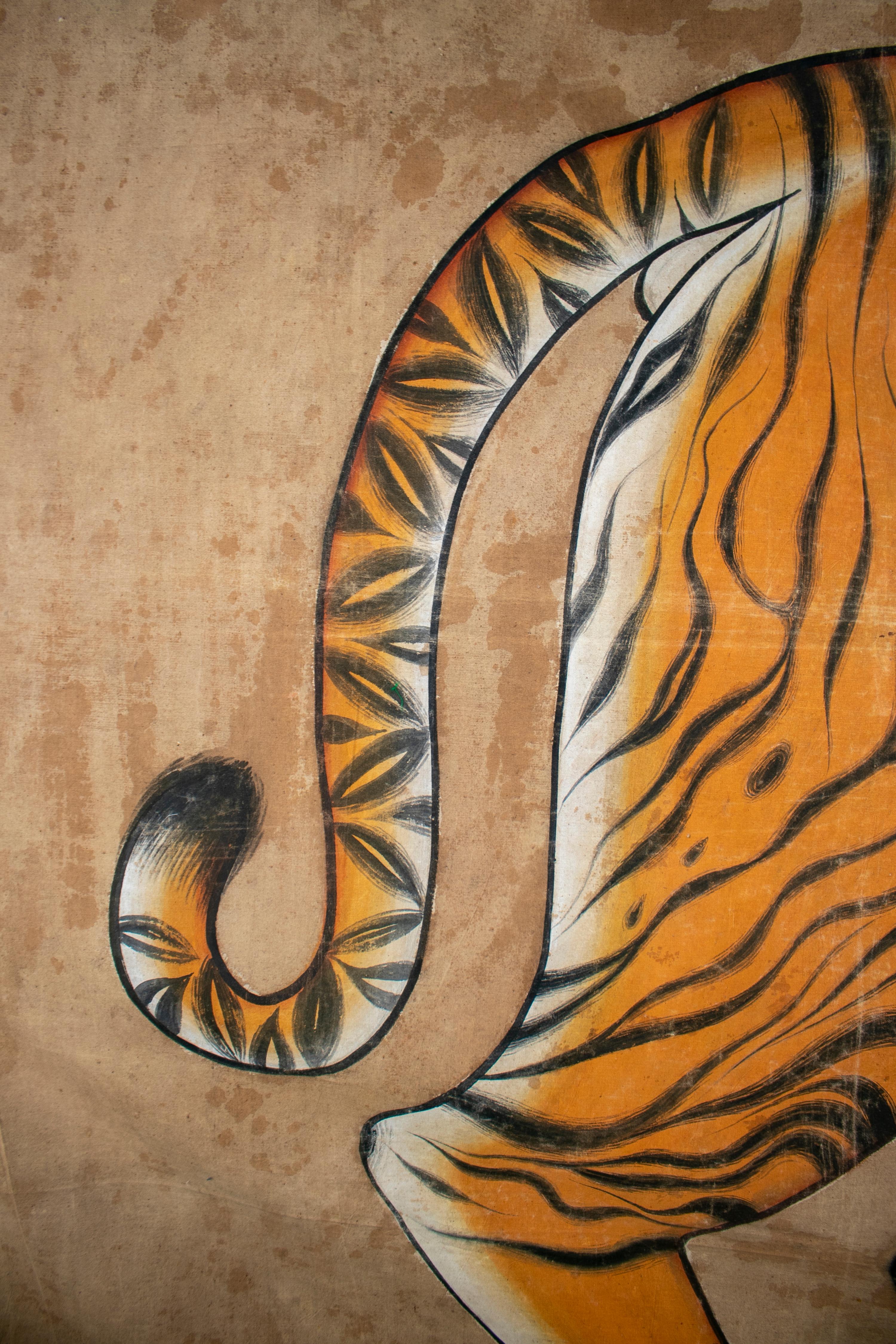 1970s Jaime Parlade Designer Huge Hand Drawn Tiger on Canvas 8