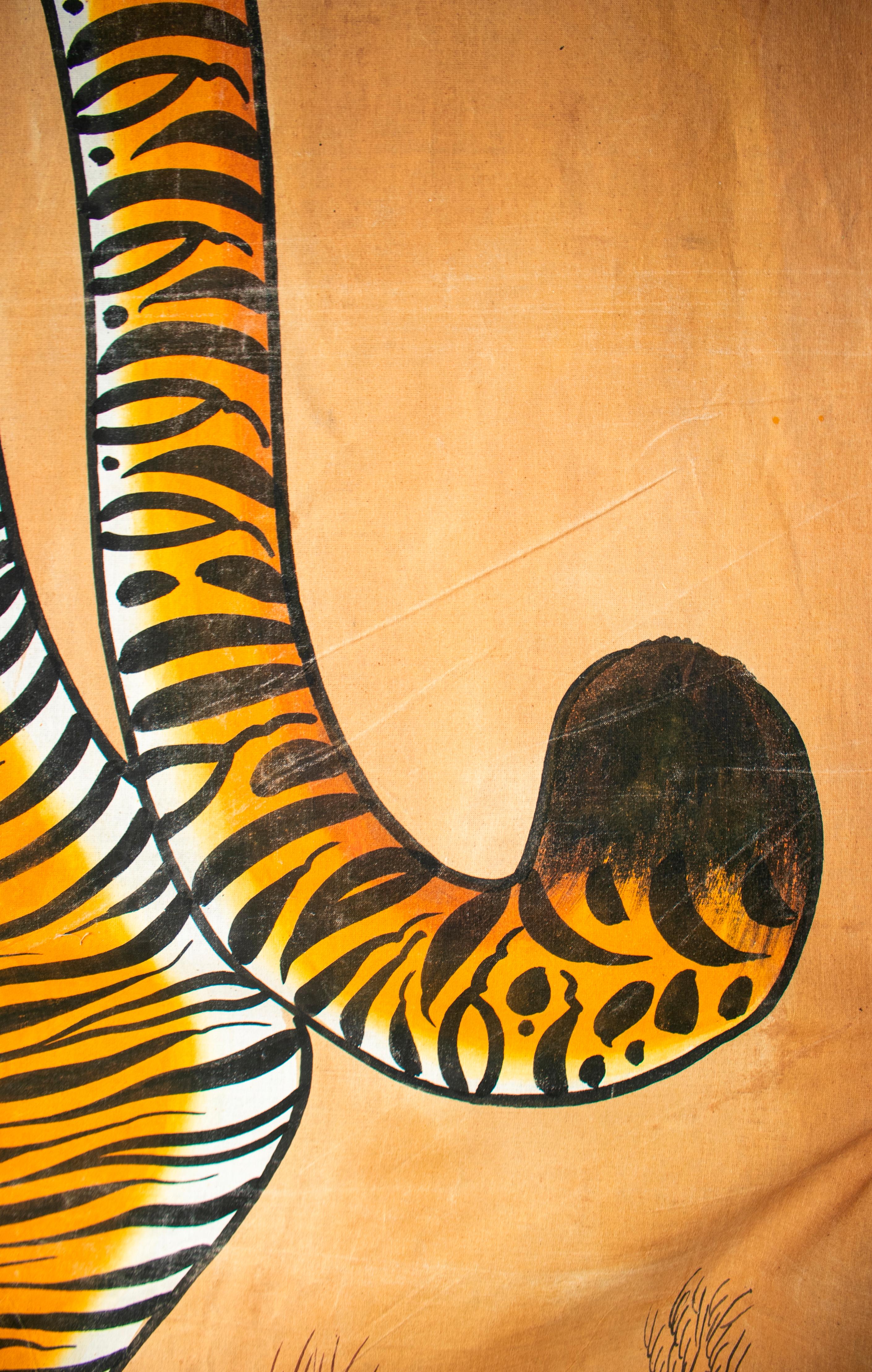 1970s Jaime Parlade Designer Huge Hand Drawn Tiger on Canvas 7