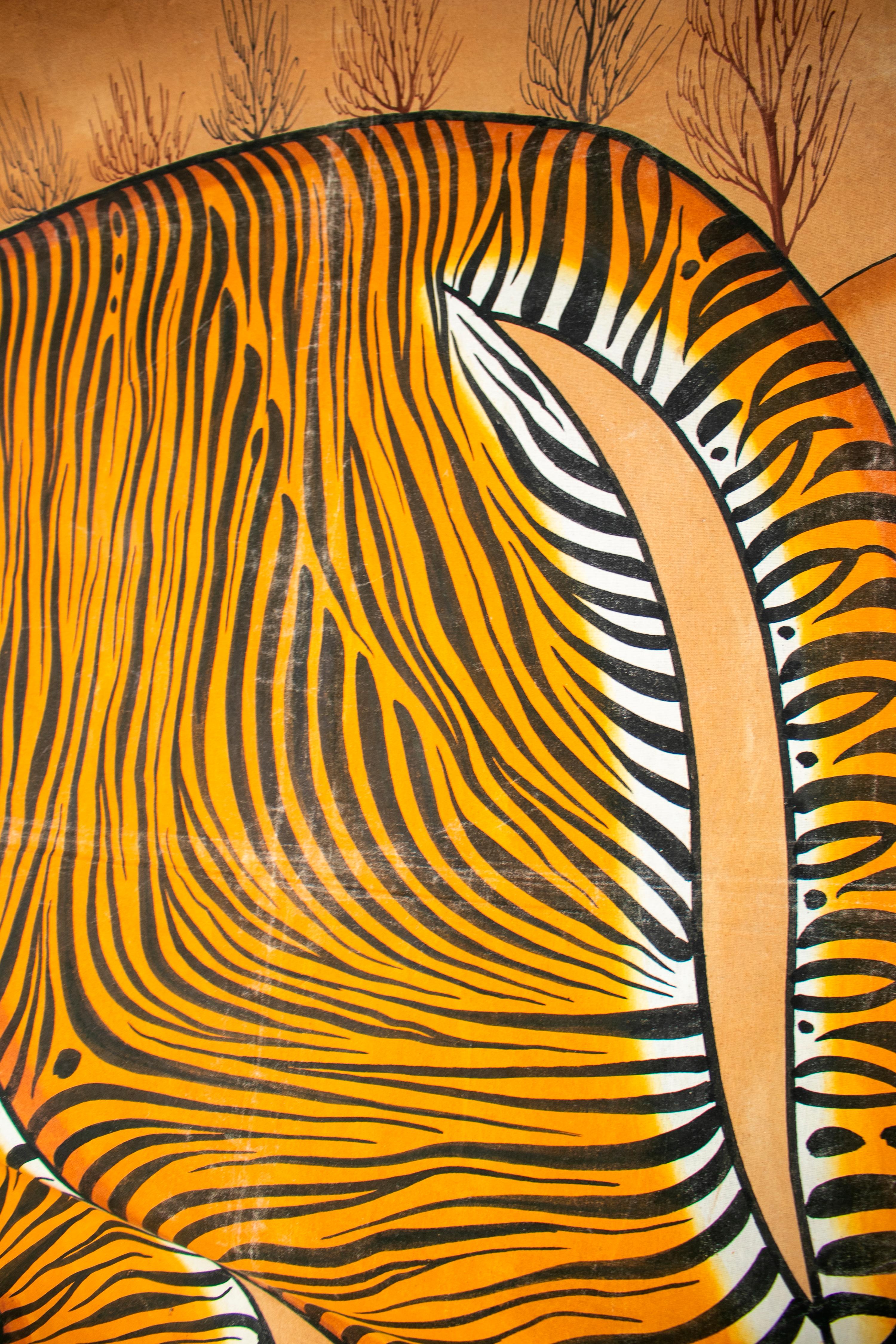 1970s Jaime Parlade Designer Huge Hand Drawn Tiger on Canvas 8