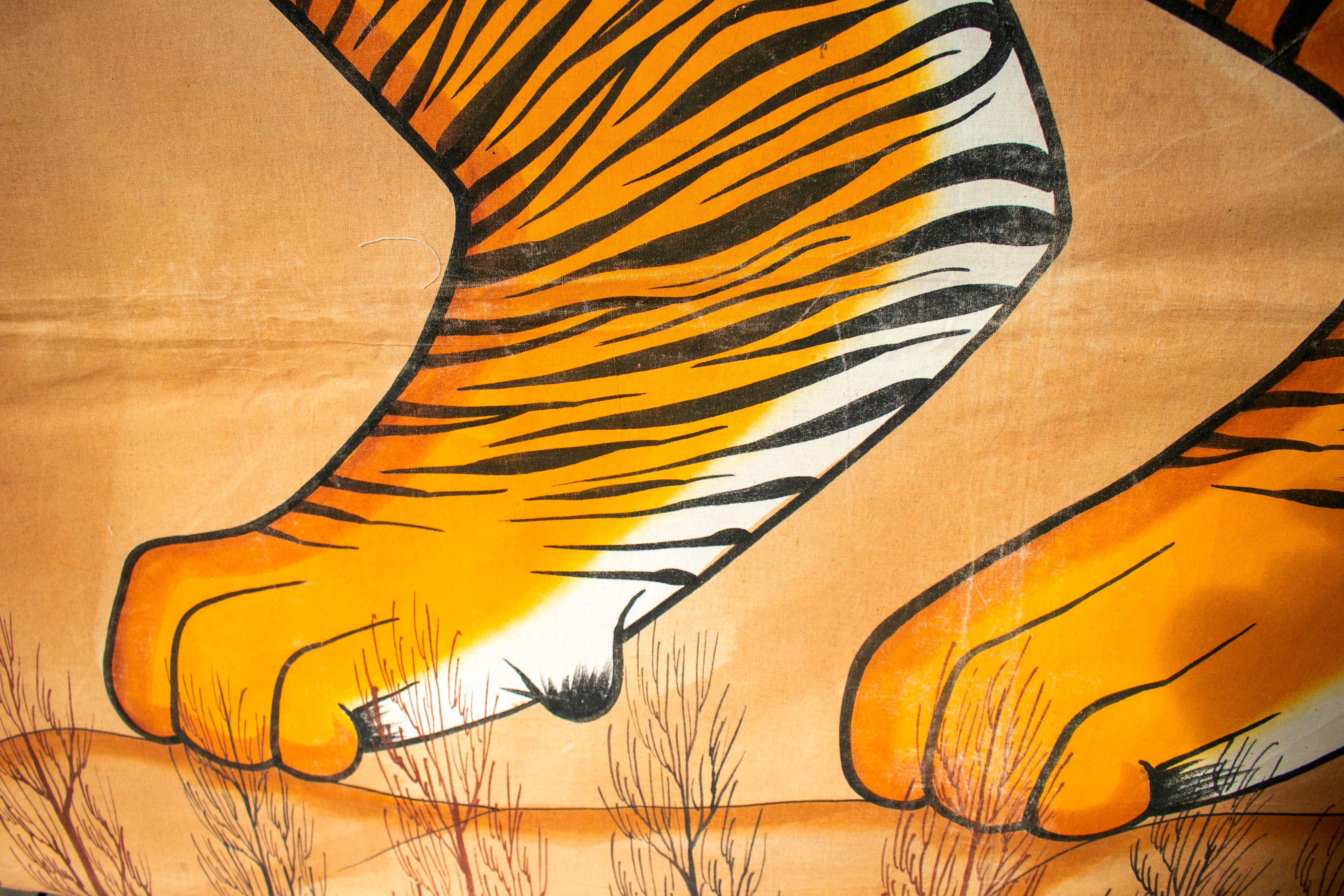 1970s Jaime Parlade Designer Huge Hand Drawn Tiger on Canvas 9