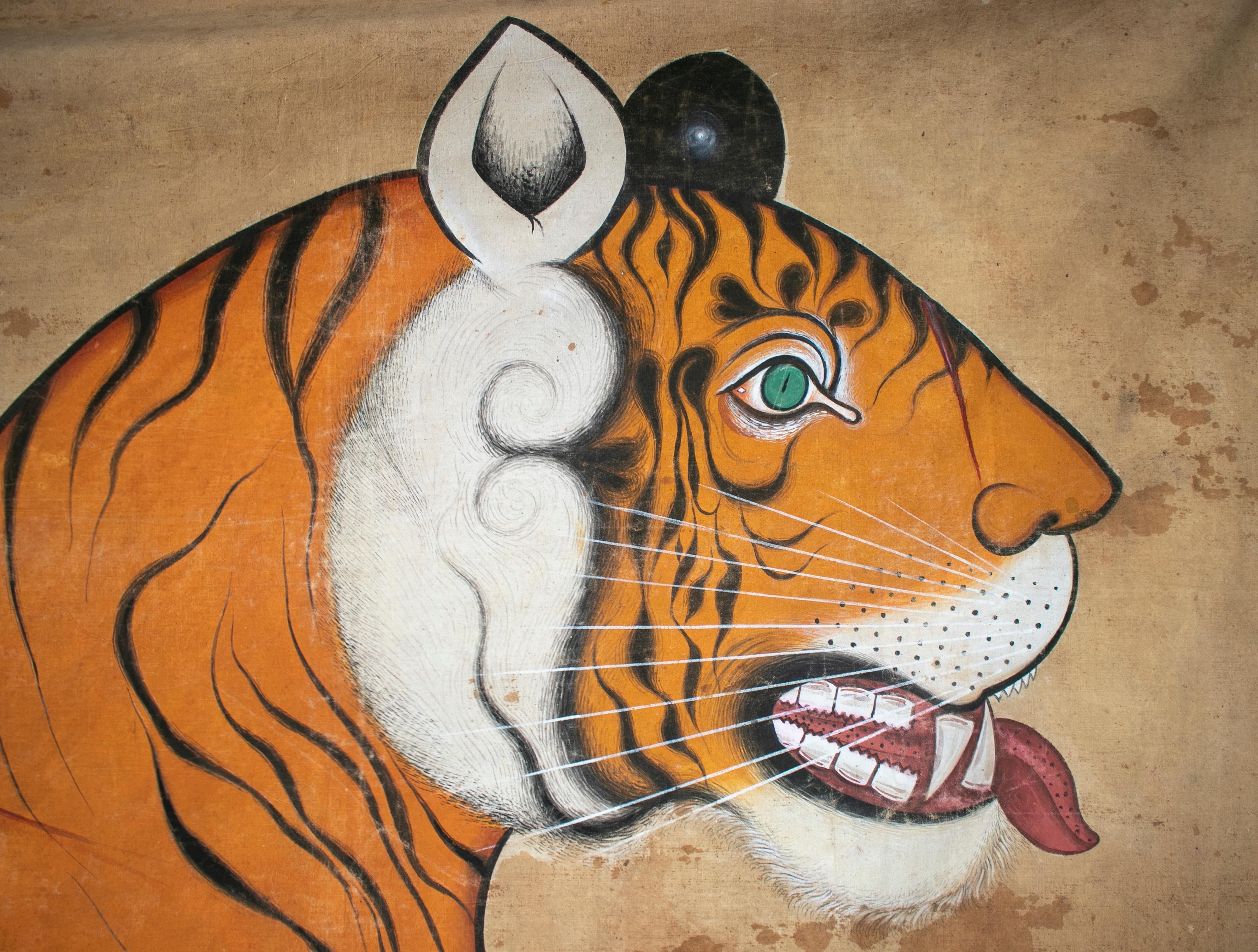 1970s Jaime Parlade designer huge hand drawn tiger on canvas.