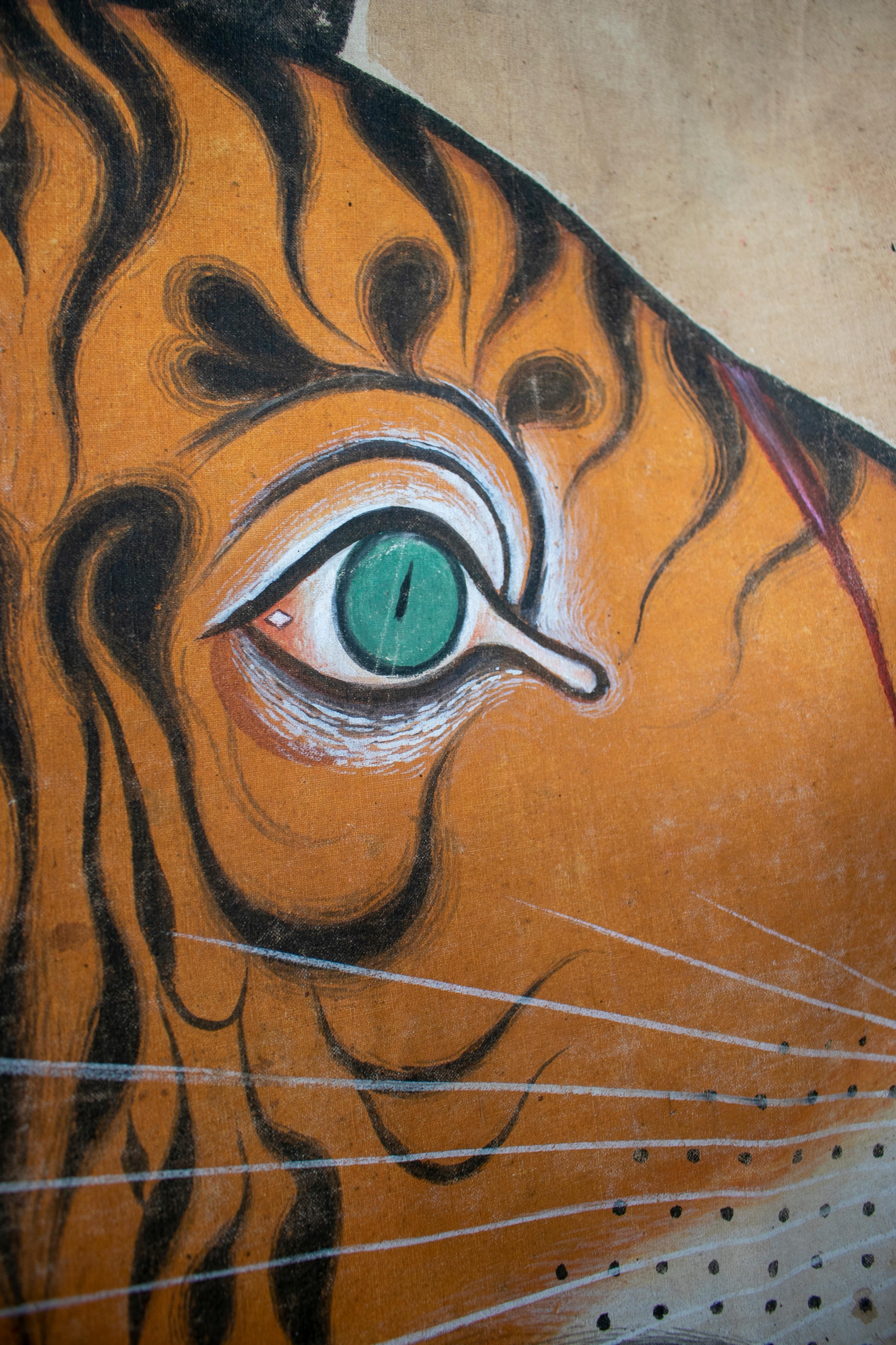 1970s Jaime Parlade Designer Huge Hand Drawn Tiger on Canvas In Good Condition In Marbella, ES