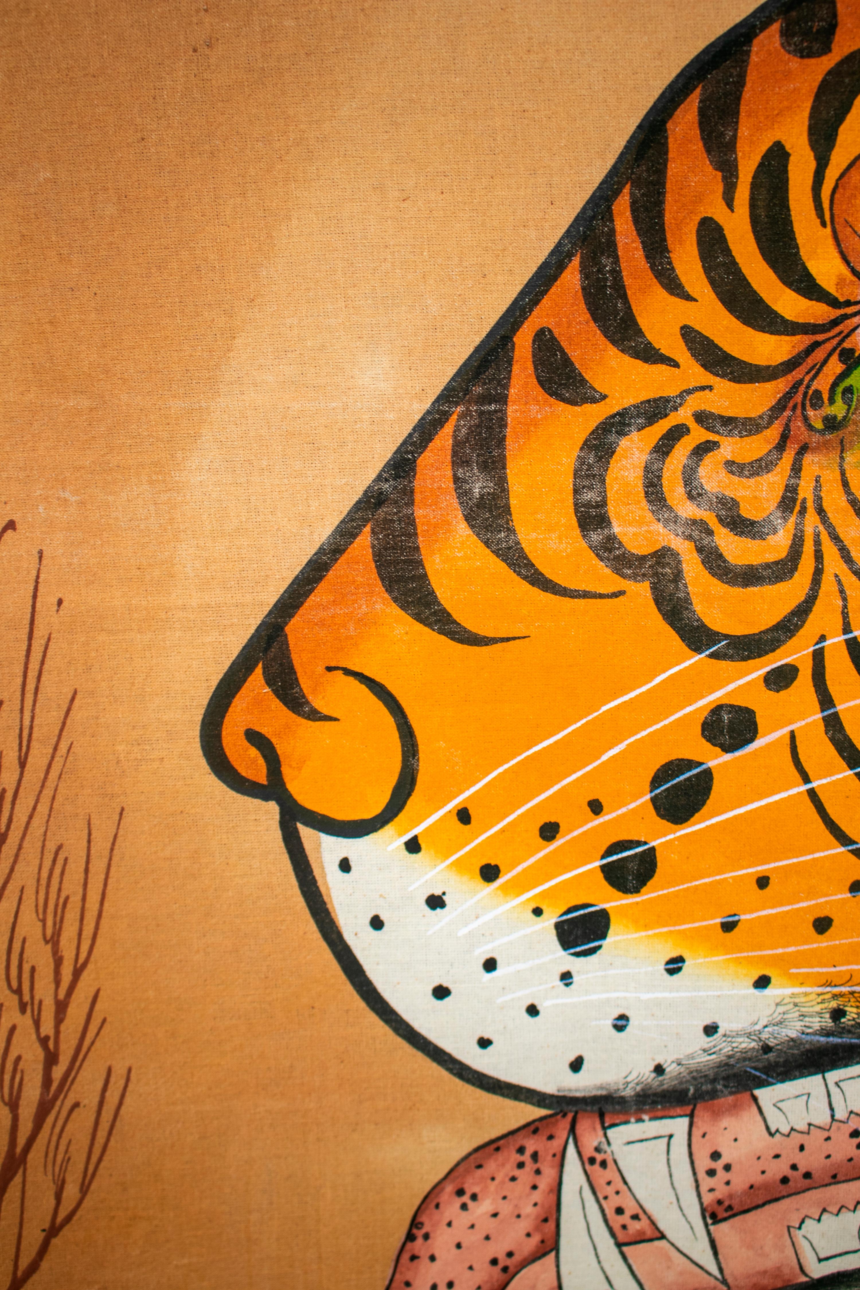 1970s Jaime Parlade Designer Huge Hand Drawn Tiger on Canvas In Good Condition In Marbella, ES