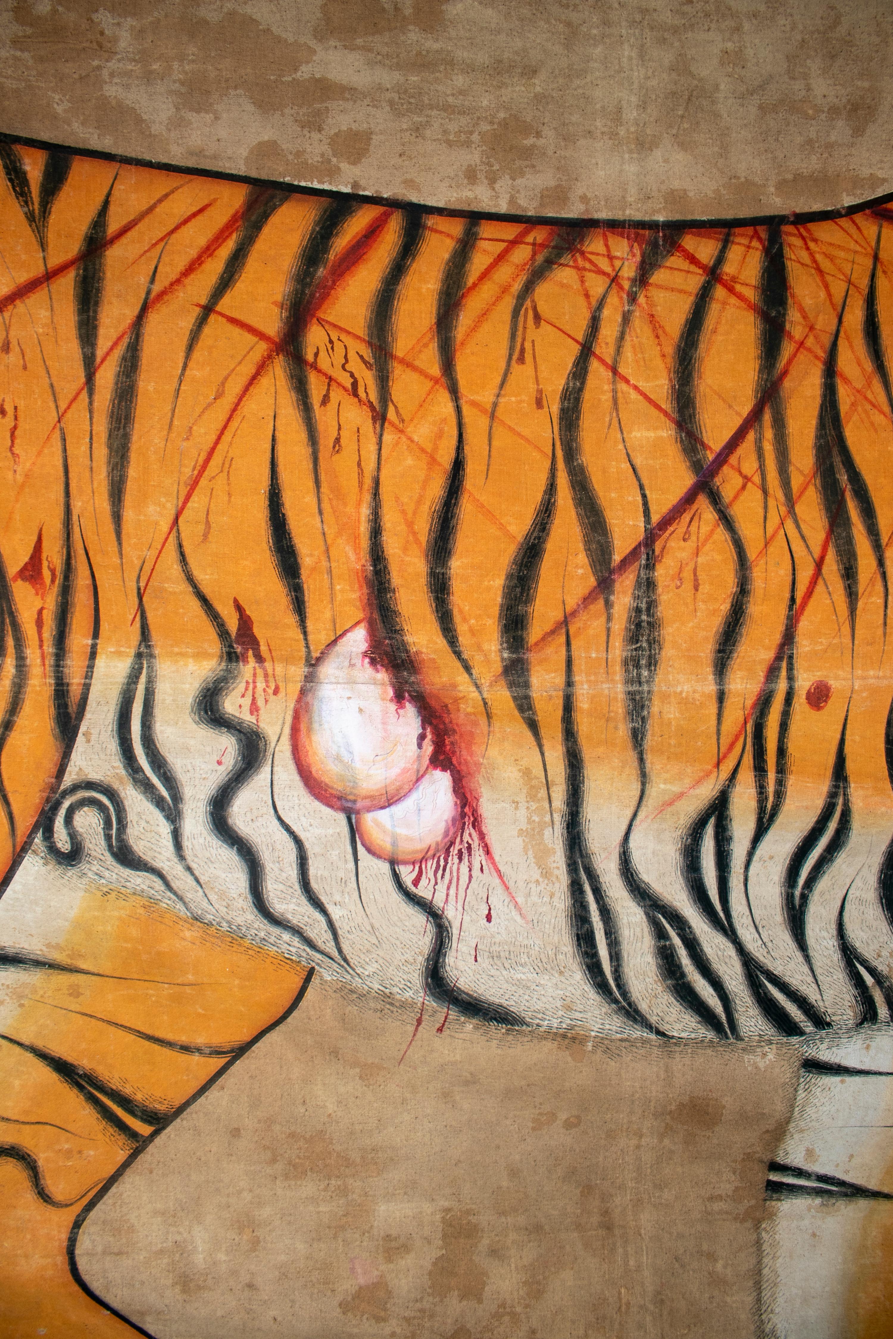 1970s Jaime Parlade Designer Huge Hand Drawn Tiger on Canvas 3