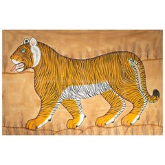 1970s Jaime Parlade Designer Huge Hand Drawn Tiger on Canvas