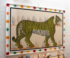 1970s Jaime Parlade School Tiger Painting Framed in Colors