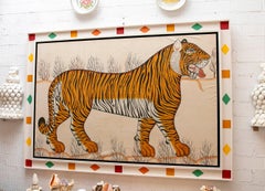 1970s Jaime Parlade School Tiger Painting Framed in Colors