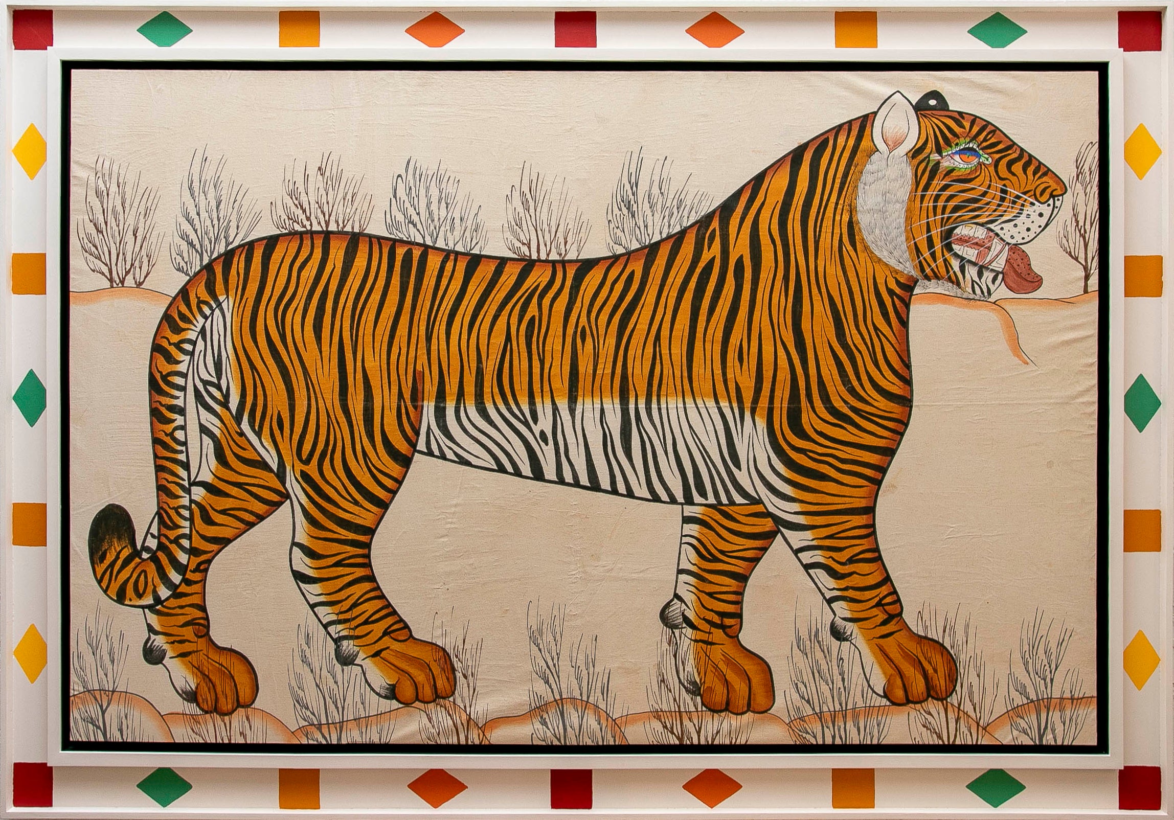 1970 Jaime Parlade School Tiger Painting Encadré en couleurs