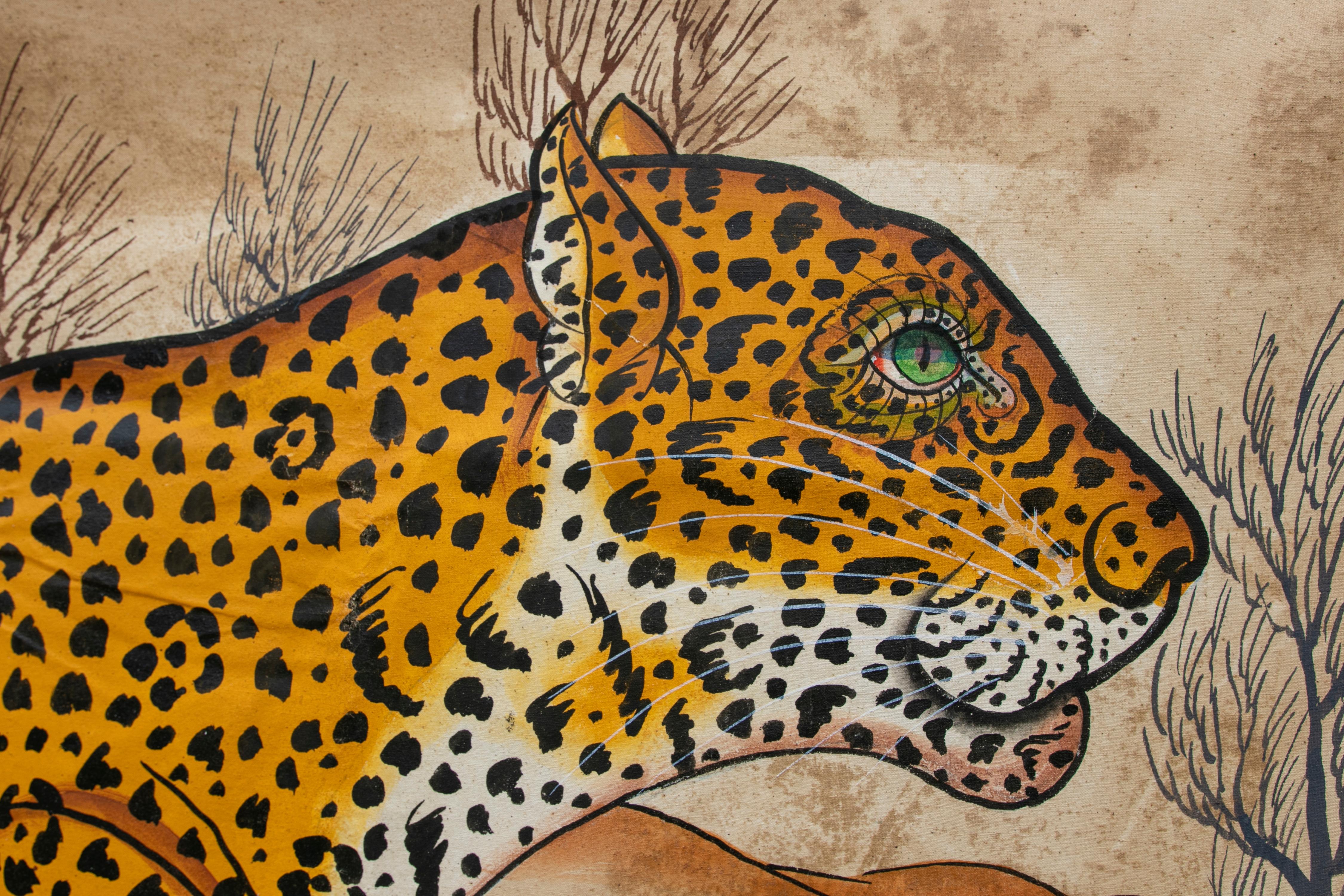 1970s Jaime Parlade's Designer Hand Painted "Cheetah" Oil on Canvas at