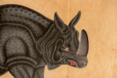 1970s Jaime Parlade's Designer Hand Painted "Rhino" Oil on Canvas