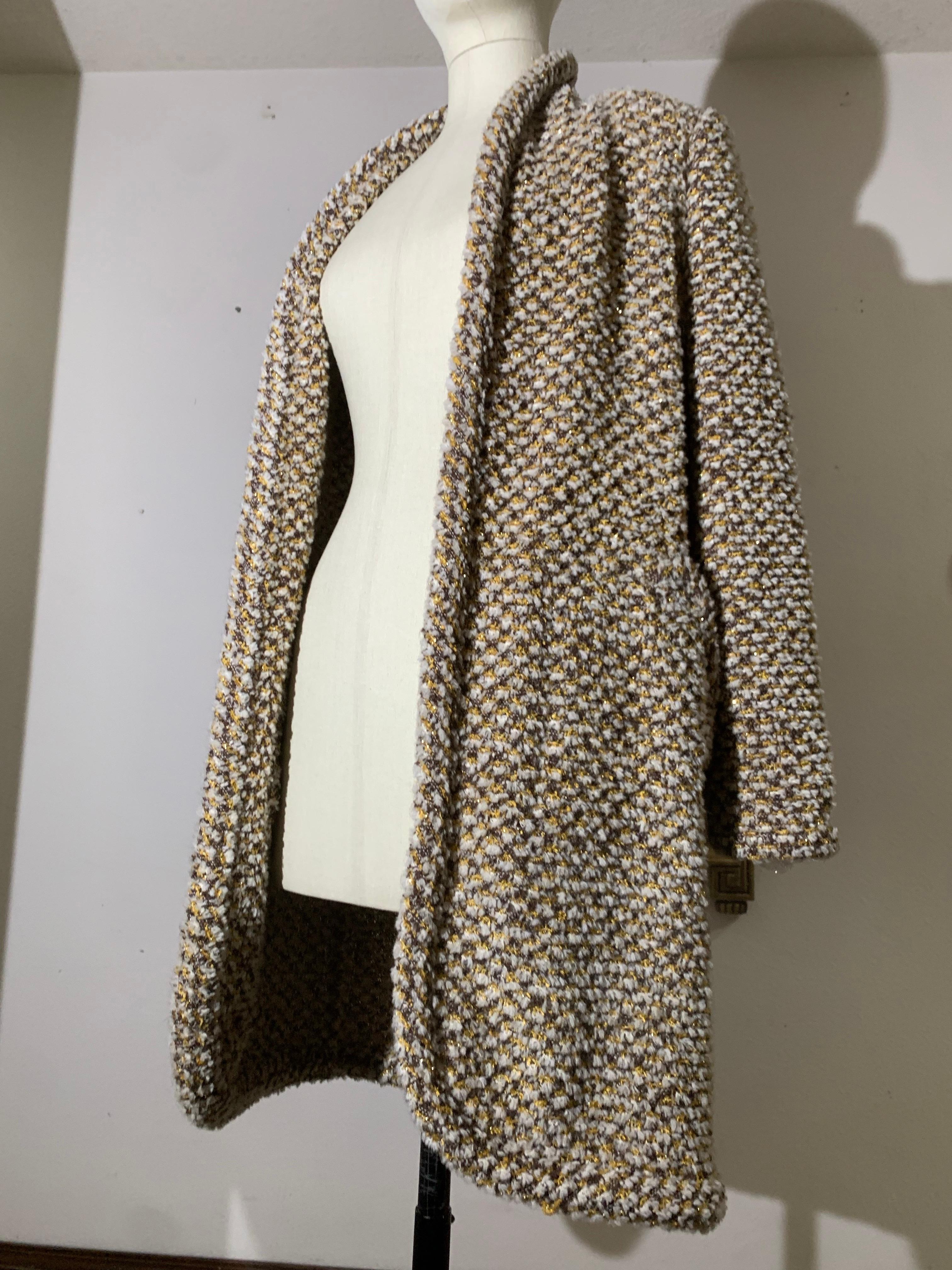 1970s James Galanos Couture Fantasy Chenille Knit Cardigan Jacket w Gold Yarn For Sale 7