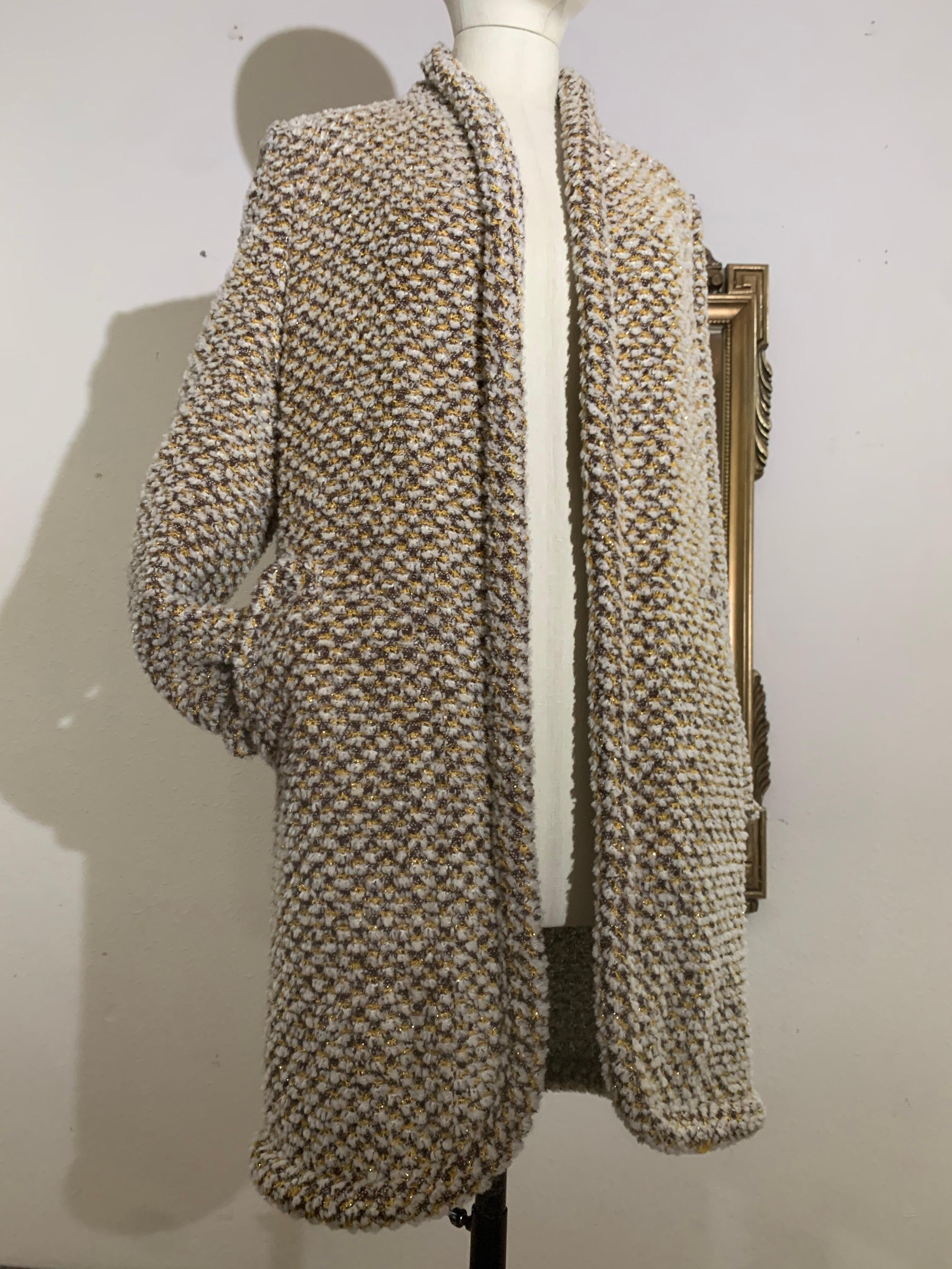 Gray 1970s James Galanos Couture Fantasy Chenille Knit Cardigan Jacket w Gold Yarn For Sale