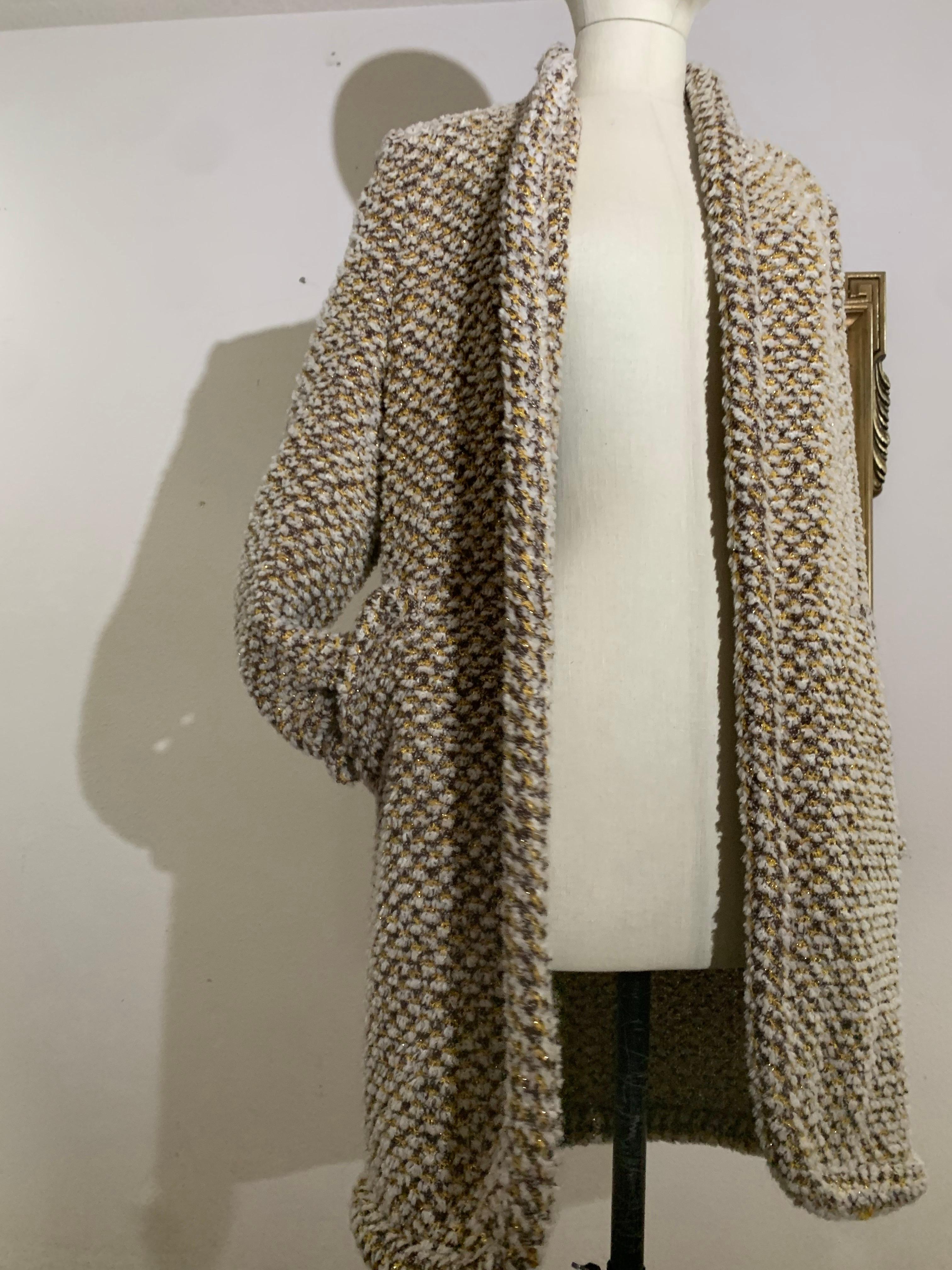 1970s James Galanos Couture Fantasy Chenille Knit Cardigan Jacket w Gold Yarn For Sale 1