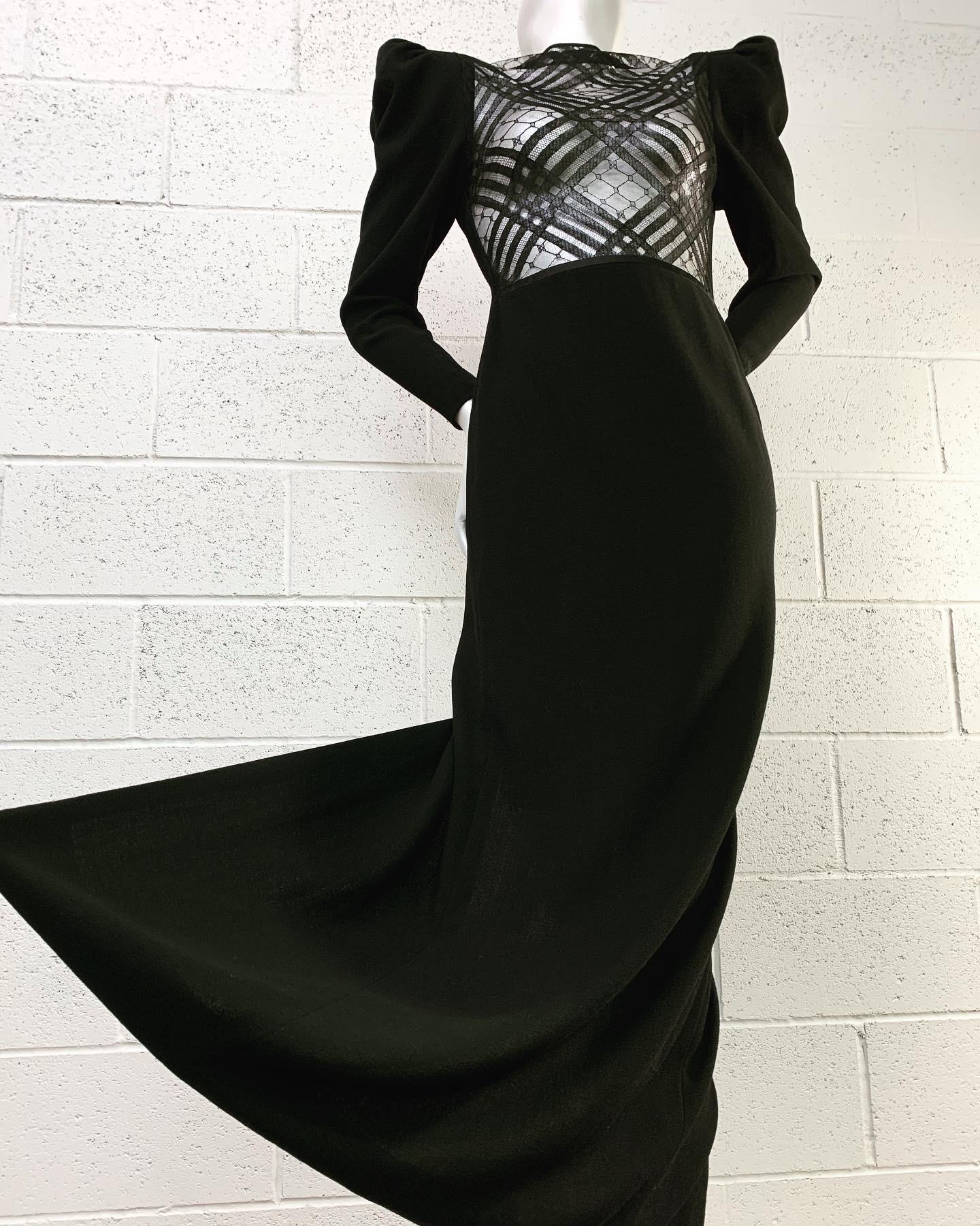 1970s James Galanos Daring-As-You-Want-To-Be Black Wool Crepe Sheer Gown 13