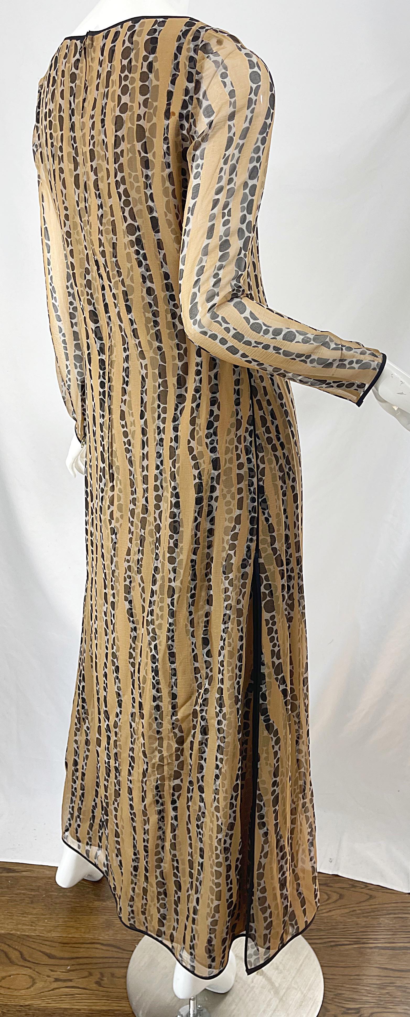1970s James Galanos Nude + Black Op Art Polka Dot Vintage 70s Gown Maxi Dress For Sale 2