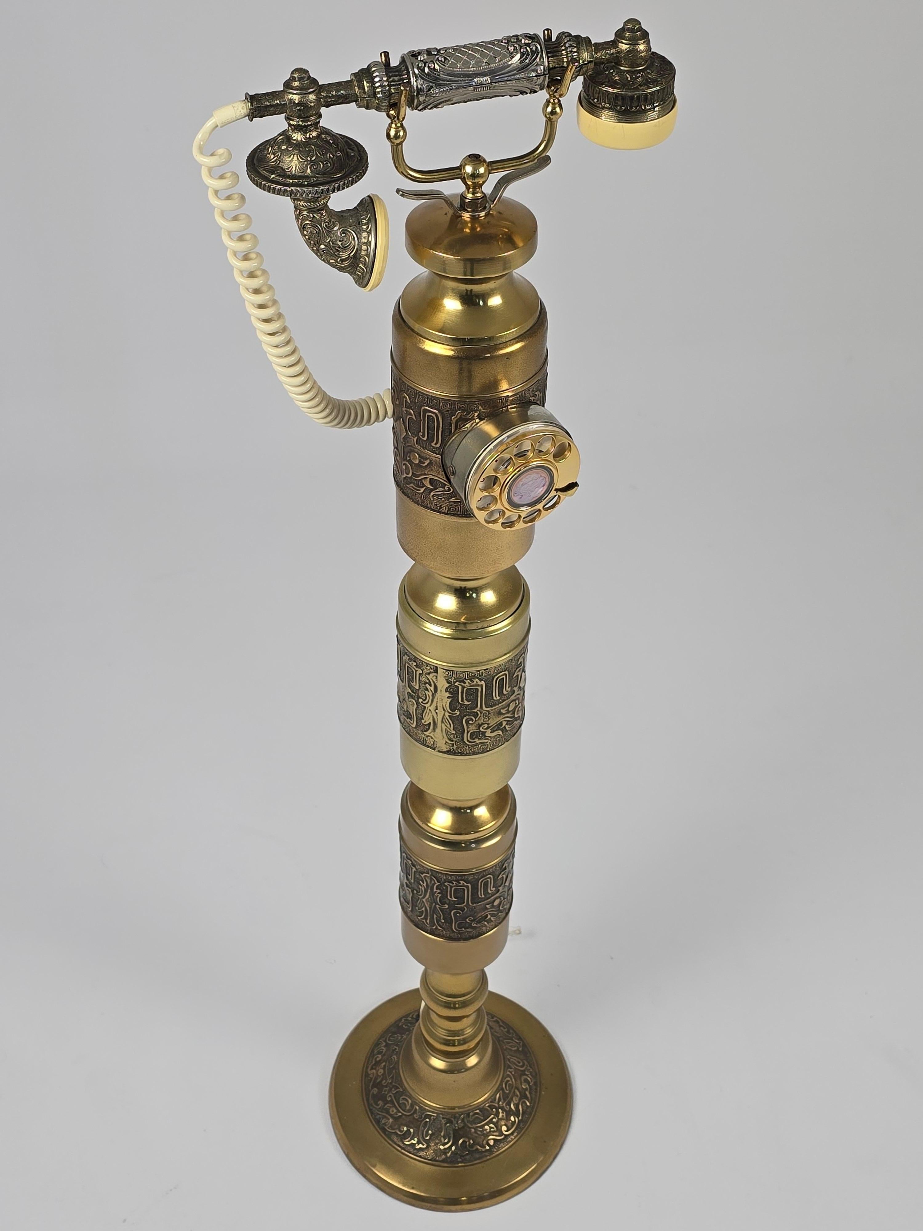 Hollywood Regency 1970s James Mont Style Thick Brass Tall Standing Rotary Phone For Sale
