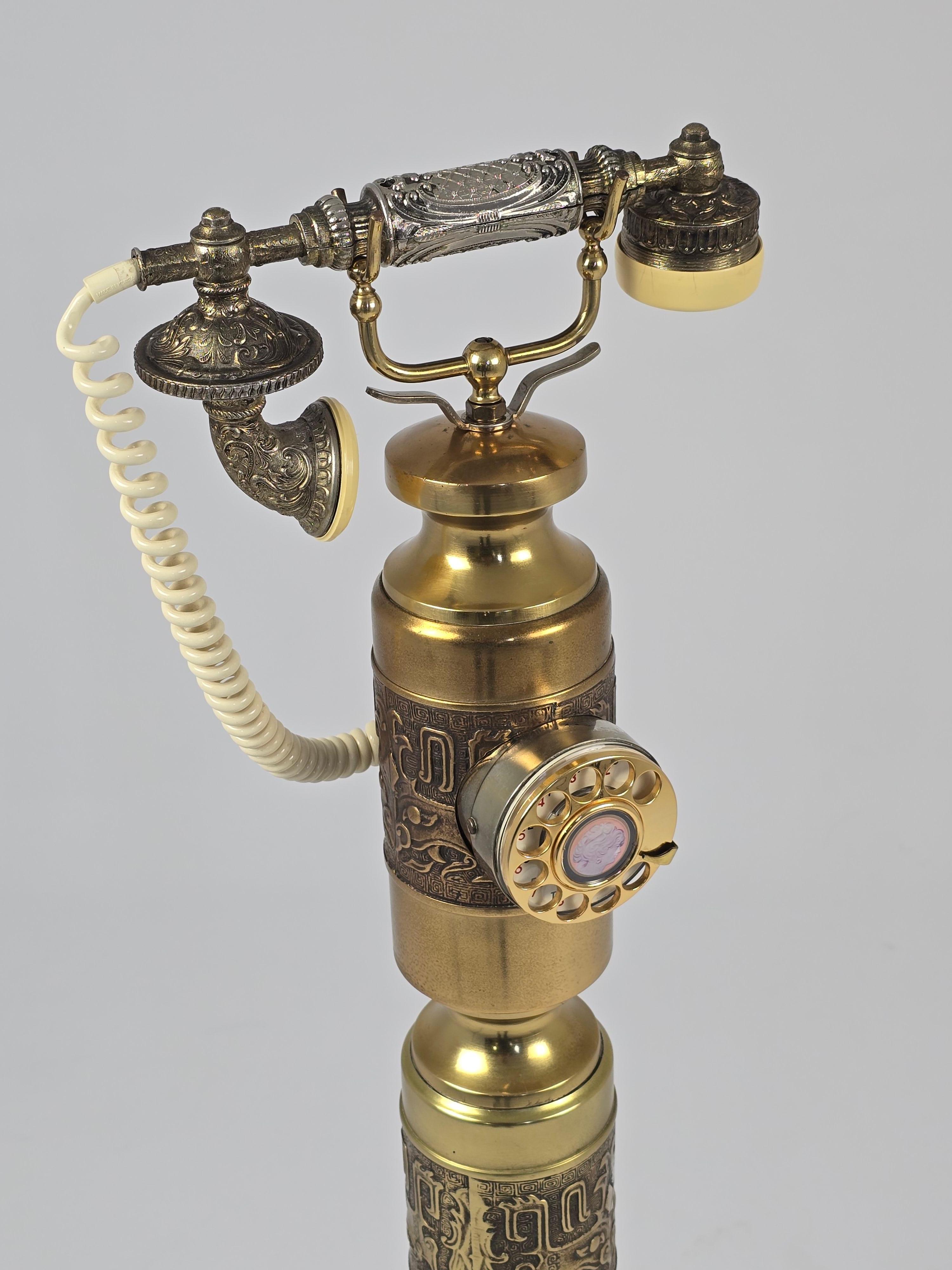 Cast 1970s James Mont Style Thick Brass Tall Standing Rotary Phone For Sale
