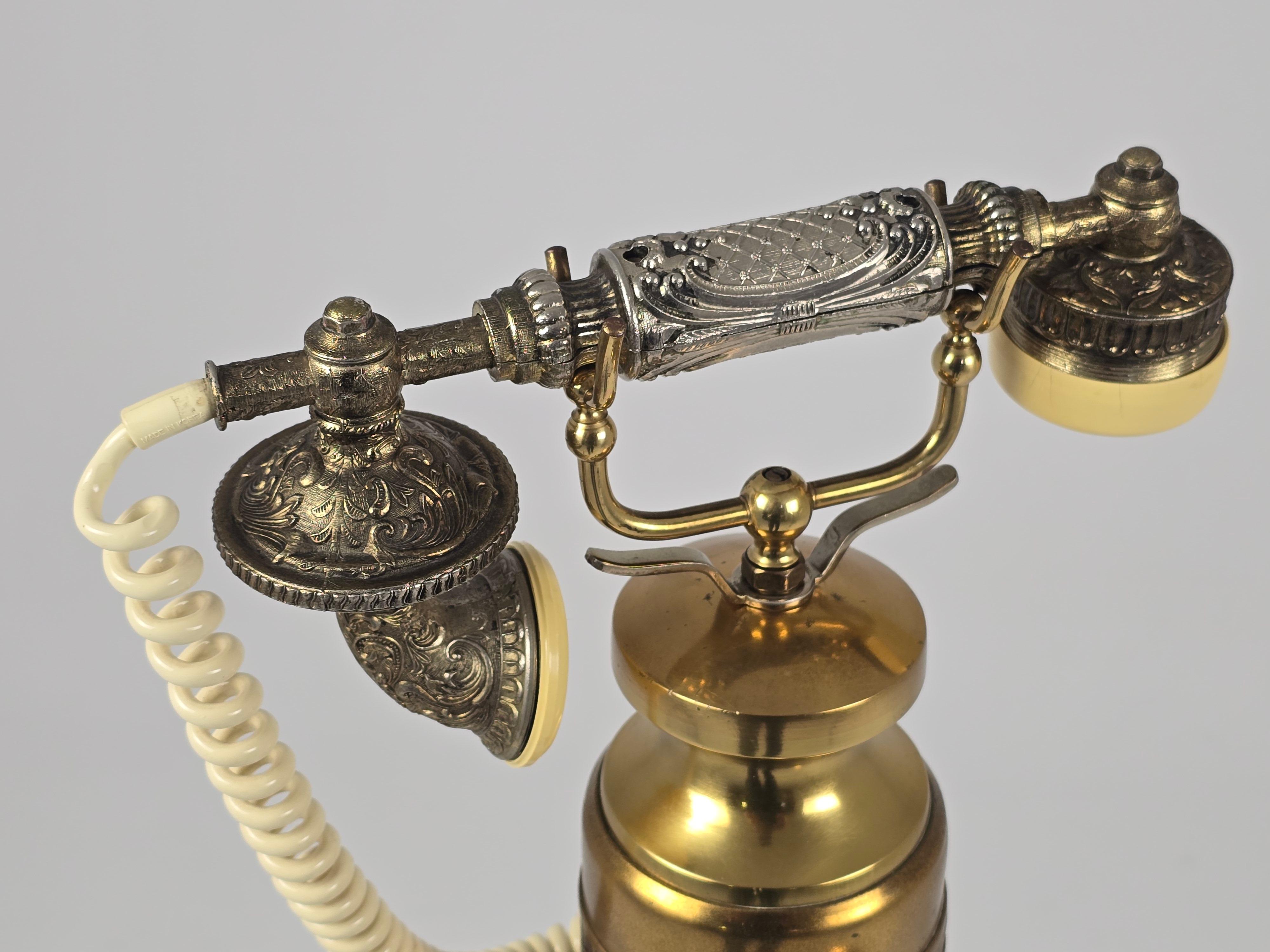 Late 20th Century 1970s James Mont Style Thick Brass Tall Standing Rotary Phone For Sale