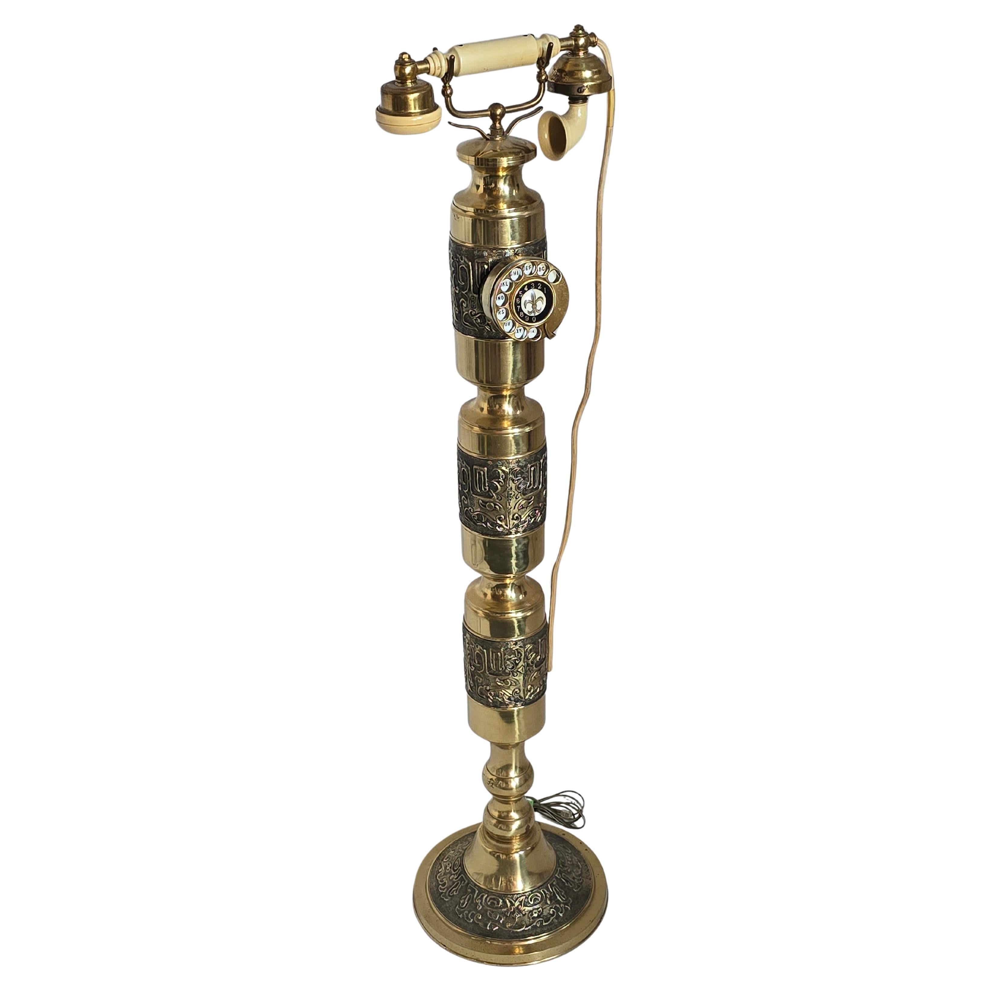 1970s James Mont Style Thick Brass Tall Standing Rotary Phone