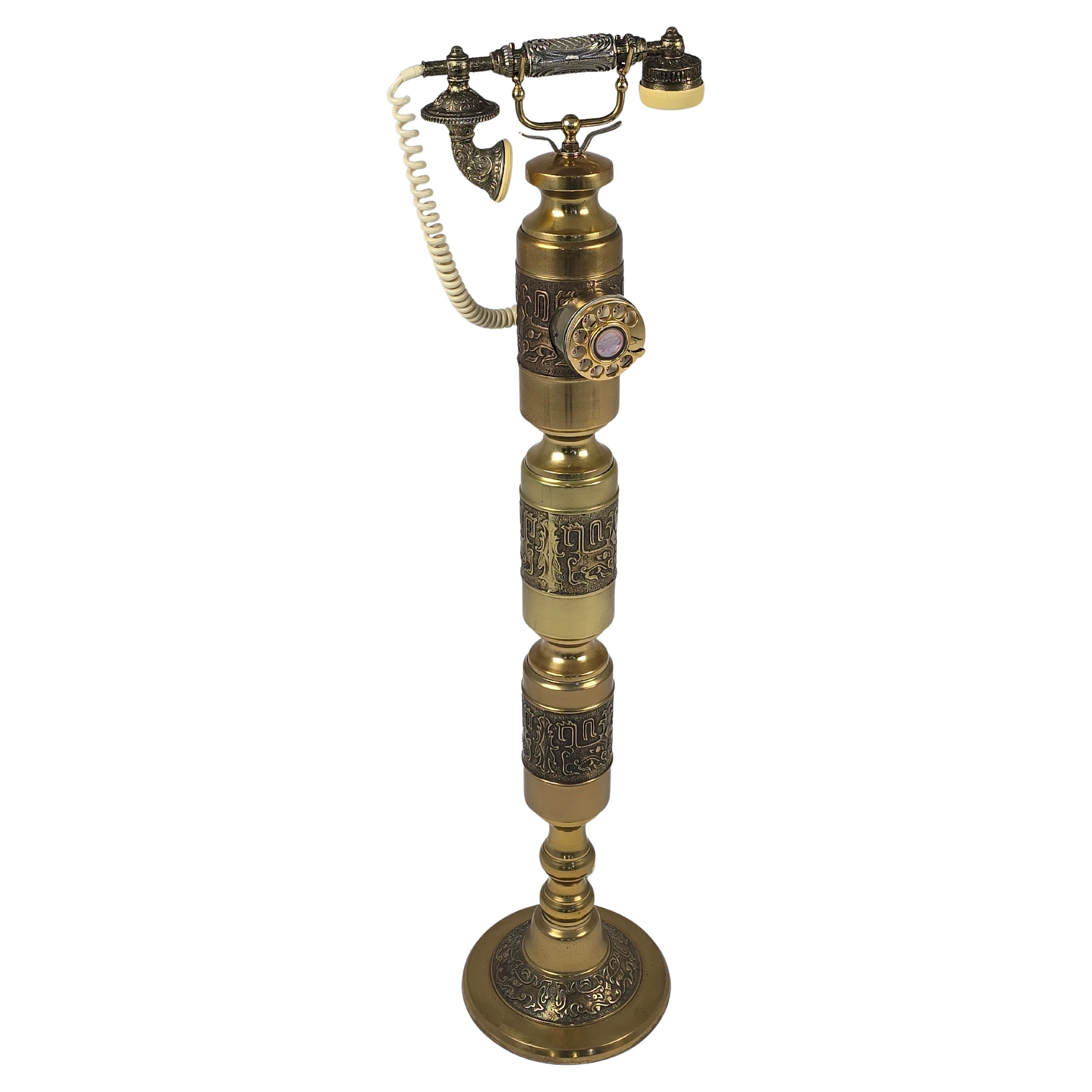 1970s James Mont Style Thick Brass Tall Standing Rotary Phone For Sale