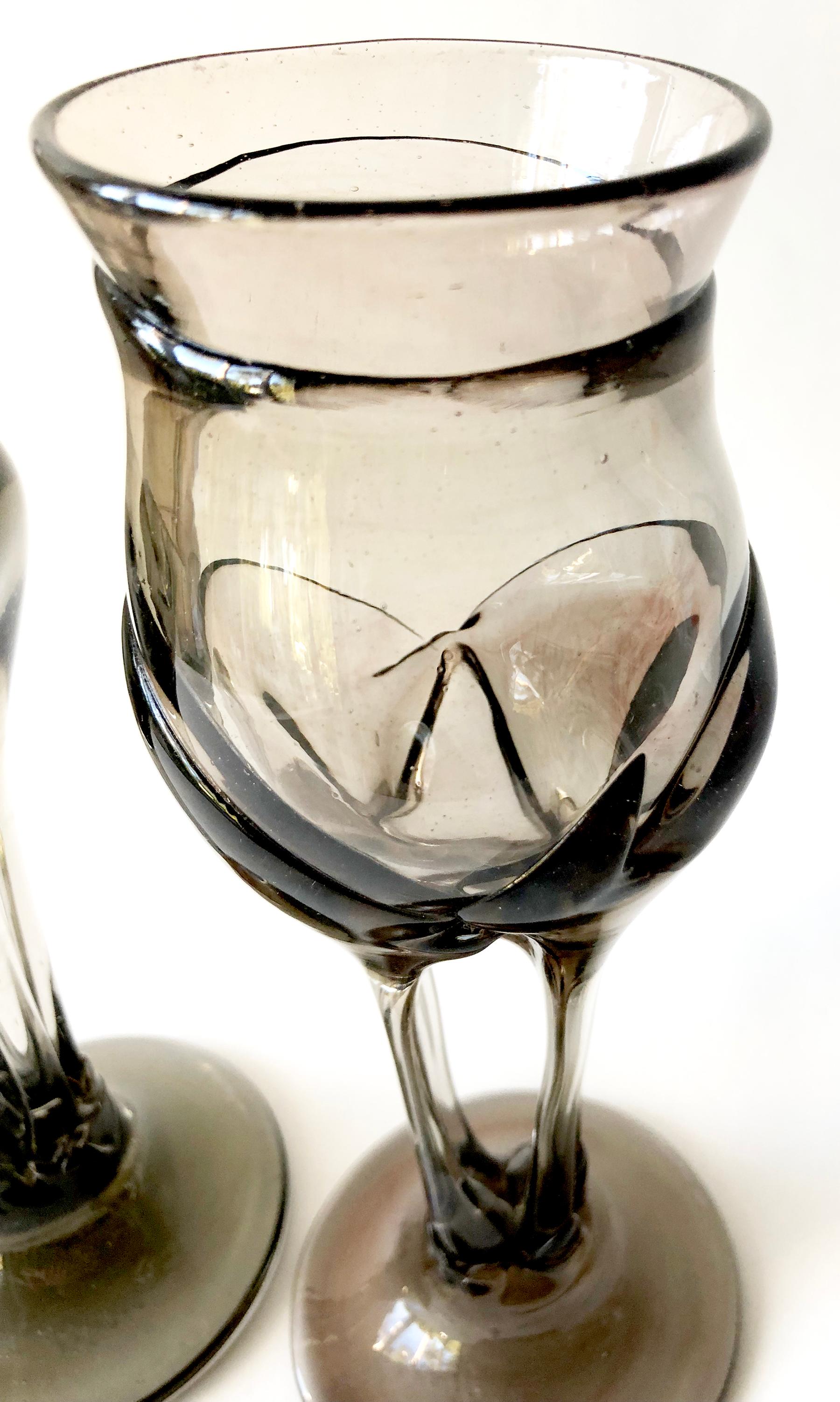 Mid-Century Modern 1970s James Wayne Organic California Modern Studio Glass Goblets For Sale