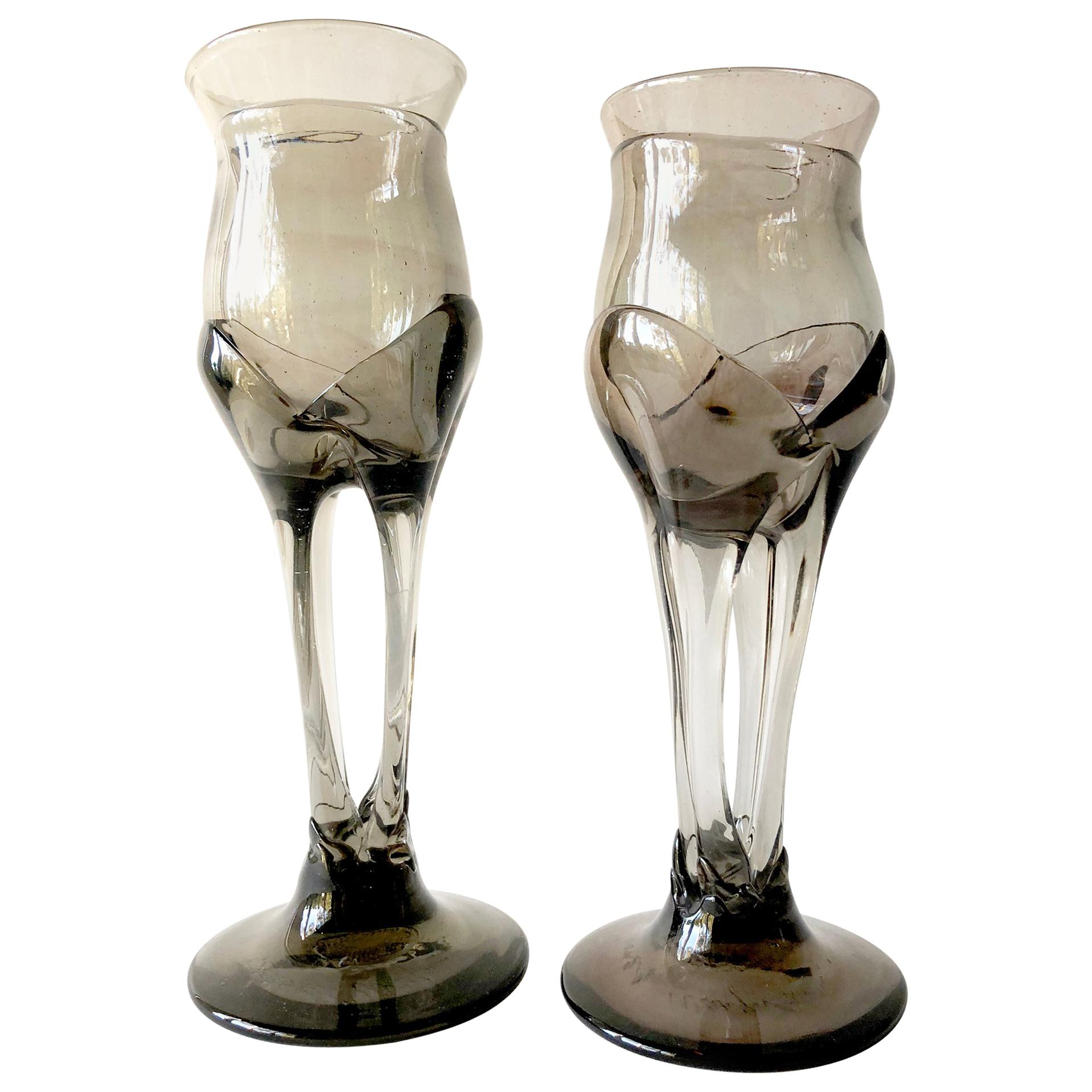 1970s James Wayne Organic California Modern Studio Glass Goblets For Sale