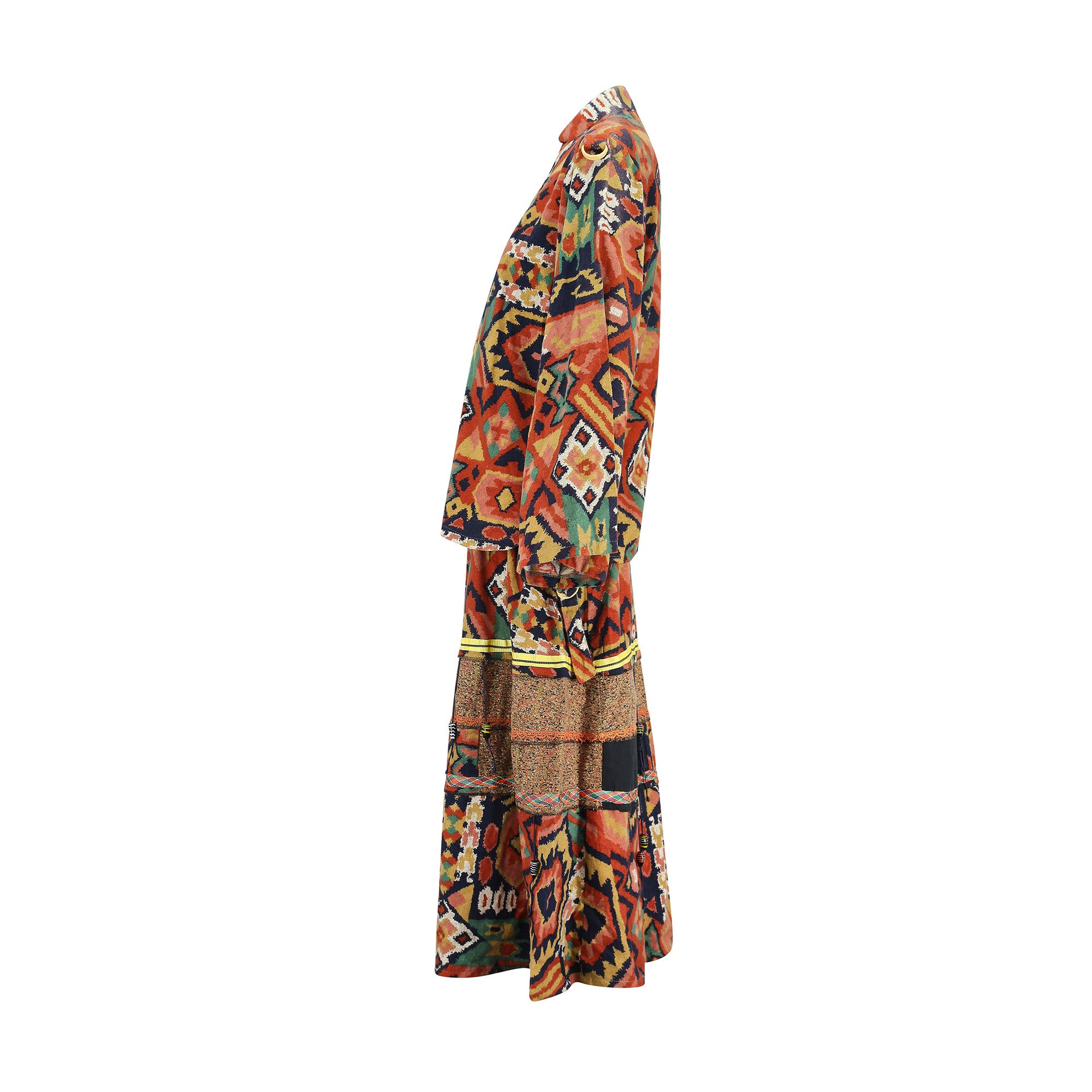 Brown 1970s Janet Moira Cotton Maxi Skirt Suit