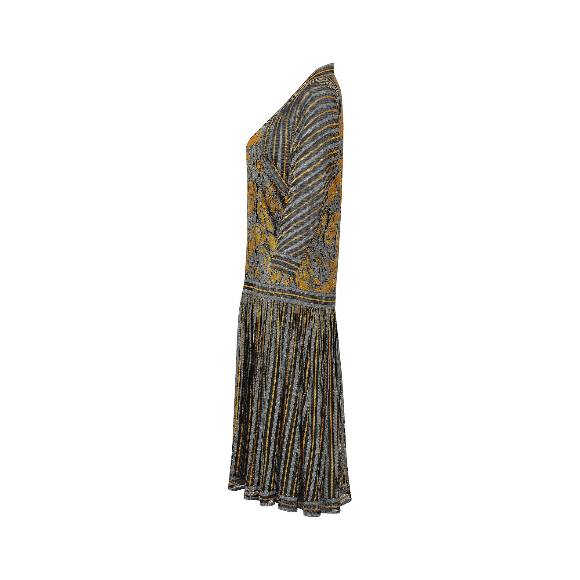 Gray 1970s Janice Wainwright Grey and Gold Flapper Style Dress For Sale