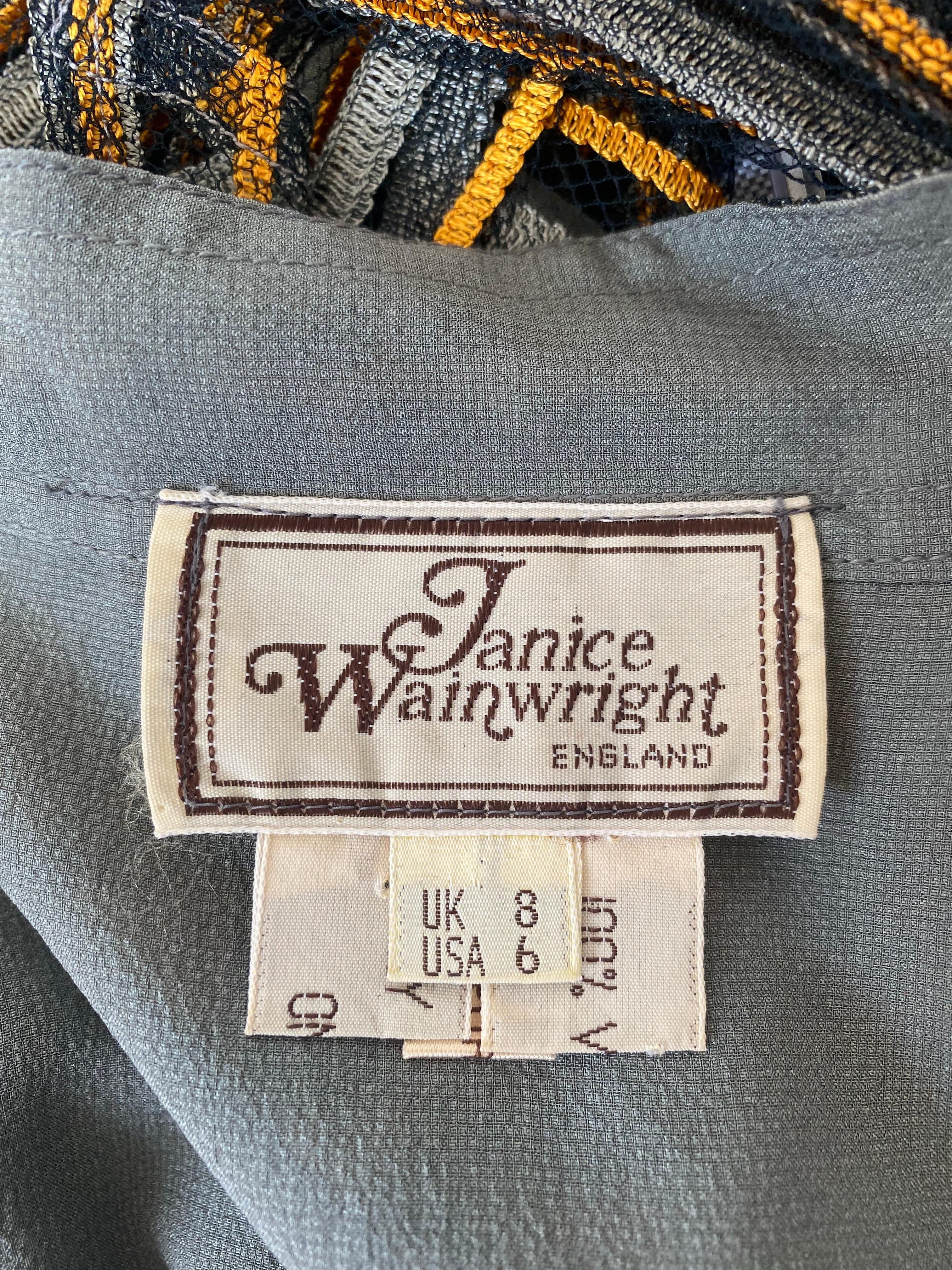 1970s Janice Wainwright Grey and Gold Flapper Style Dress For Sale 1