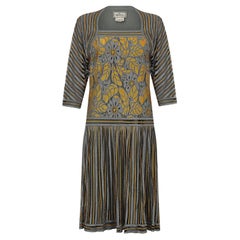 1970s Janice Wainwright Grey and Gold Flapper Style Dress