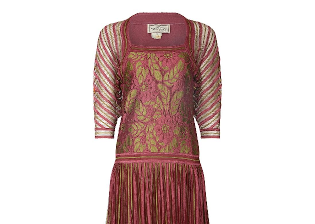  Janice Wainwright - Robe de soirée rose et or style années 1920, années 1970 Excellent état - En vente à London, GB