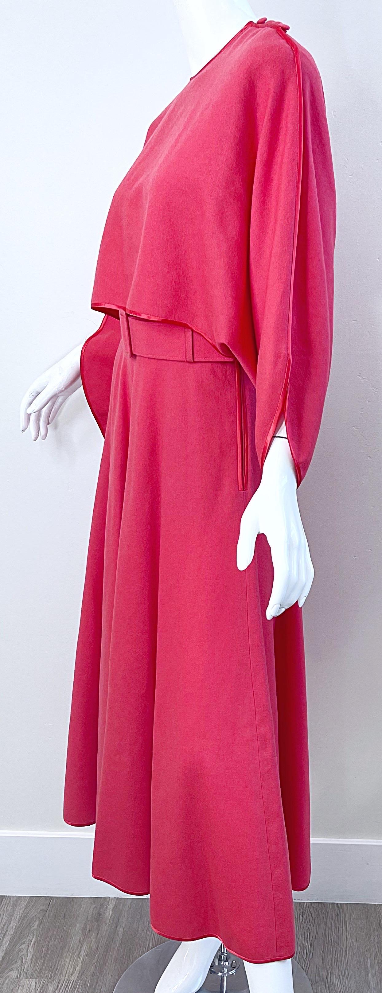 1970s Janice Wainwright Raspberry Pink Belted Vintage 70s Wool Midi Dress  For Sale 6