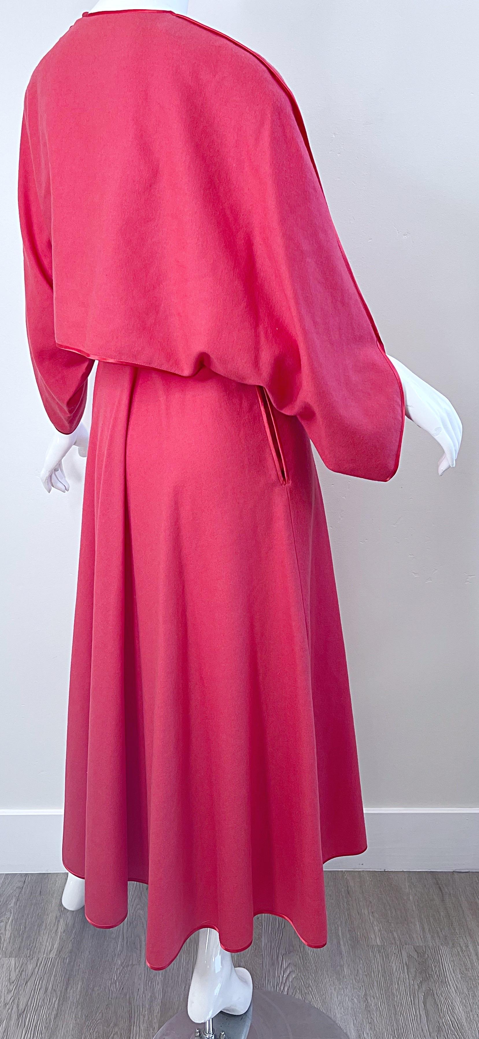 1970s Janice Wainwright Raspberry Pink Belted Vintage 70s Wool Midi Dress  For Sale 7
