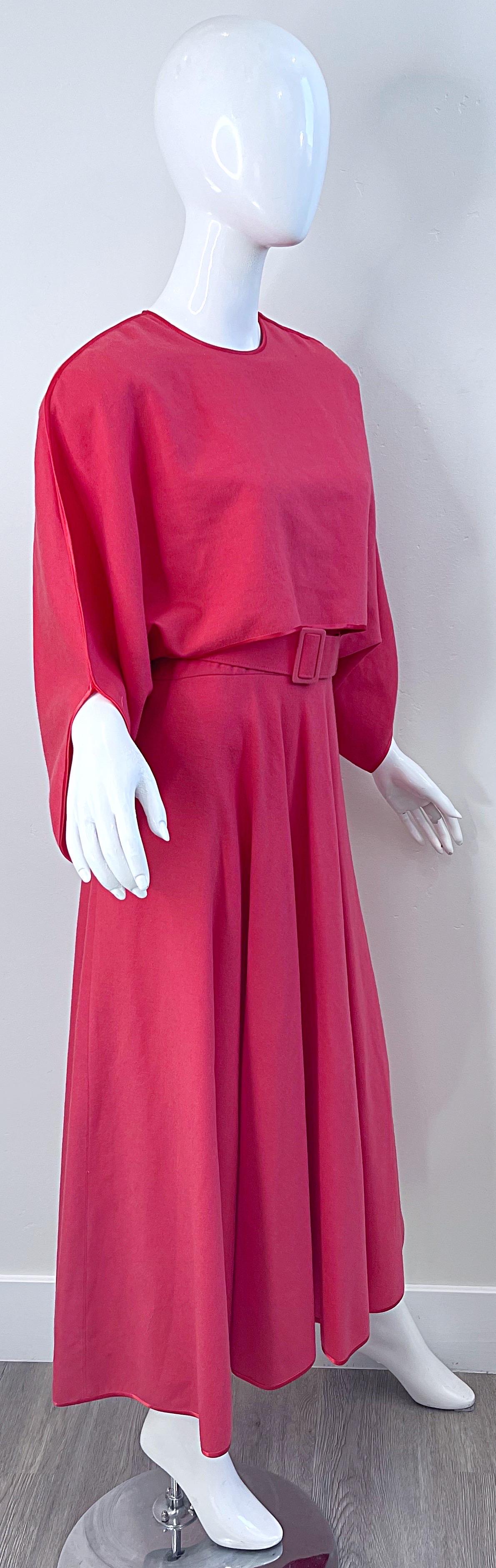 1970s Janice Wainwright Raspberry Pink Belted Vintage 70s Wool Midi Dress  For Sale 8
