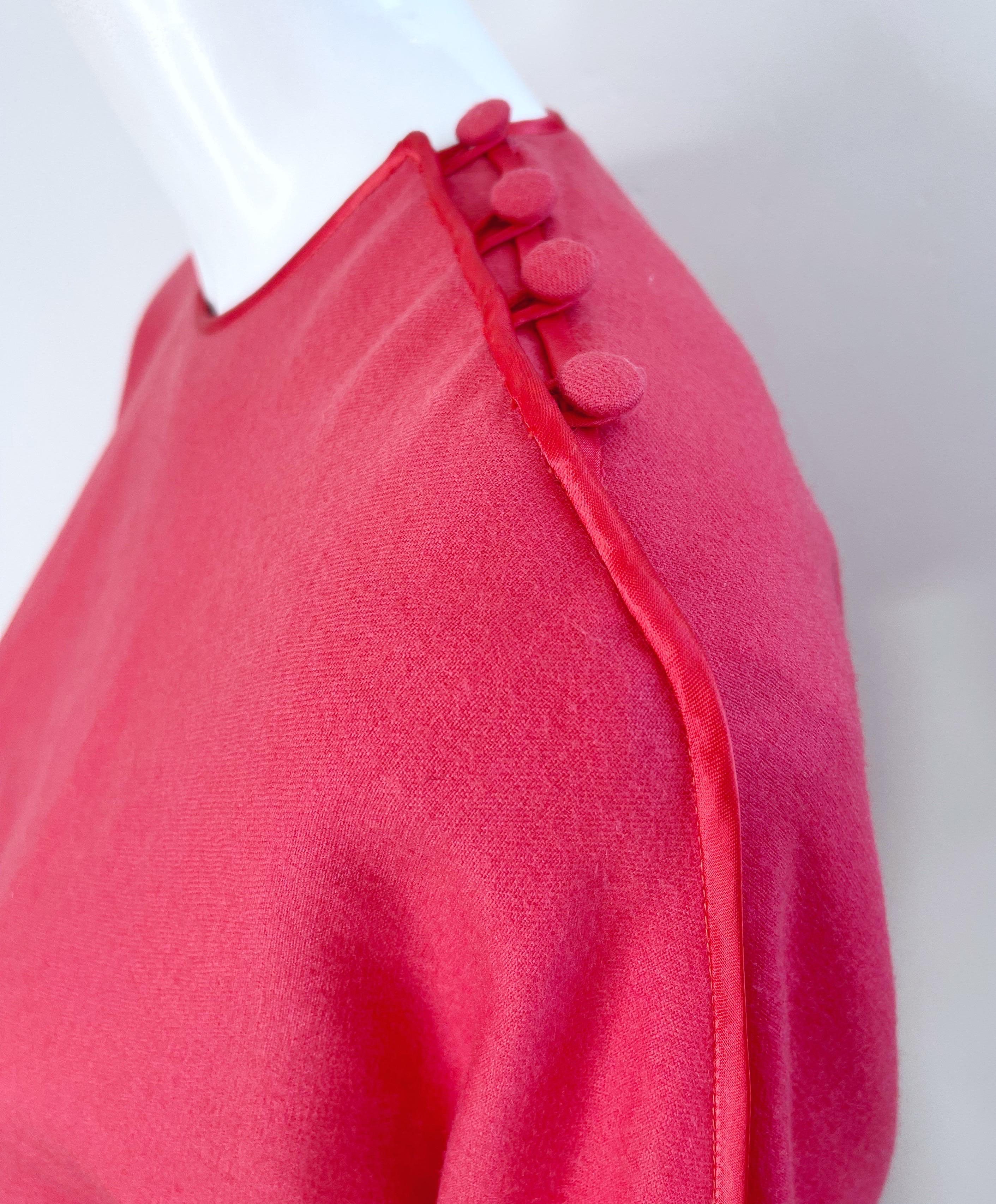 1970 Janice Wainwright Raspberry Pink Belted Vintage 70s Wool Midi Dress  Excellent état - En vente à San Diego, CA