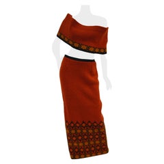 Vintage 1970s Janus of Norway Red Knit Virgin Wool Skirt and Shrug
