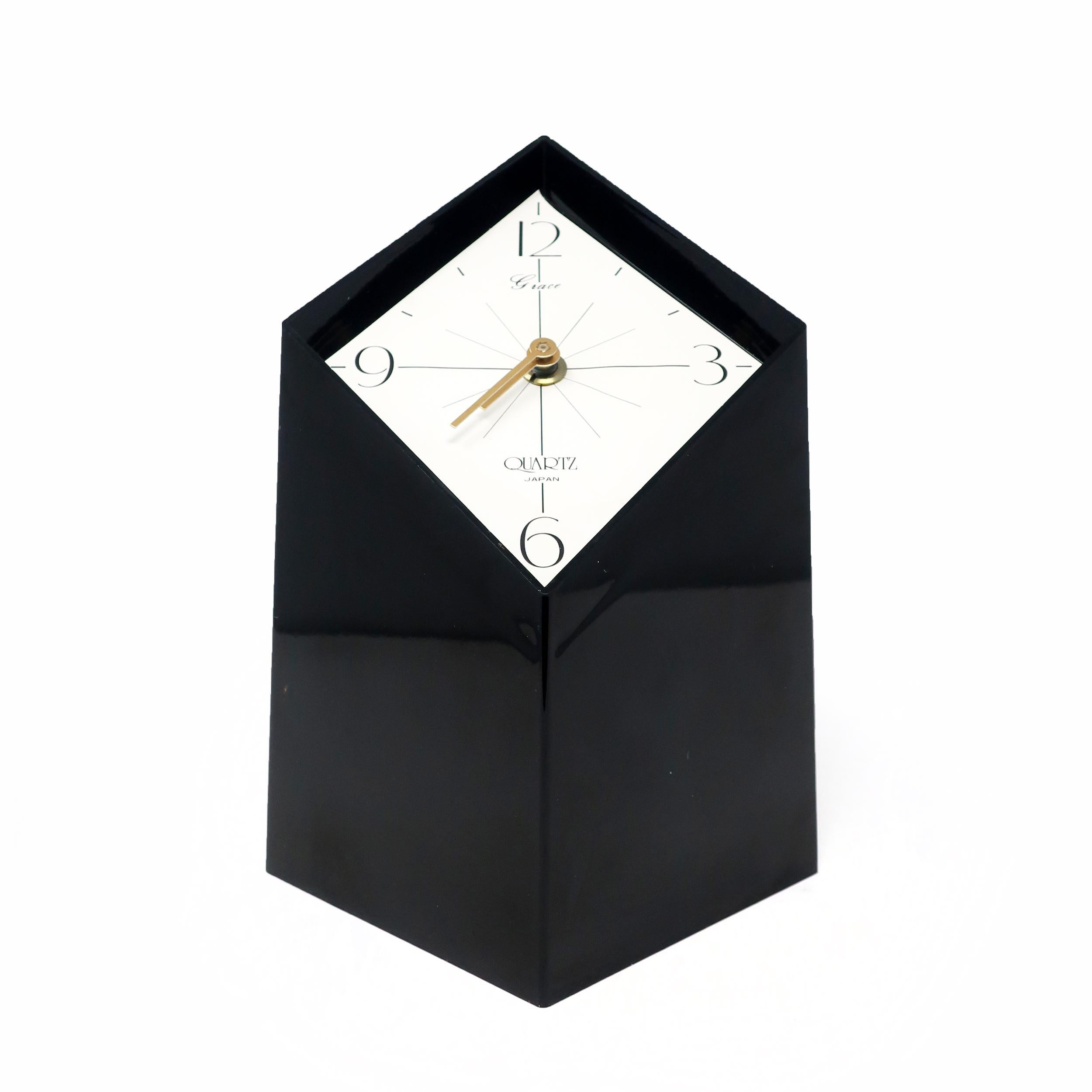1970s, Japanese Black Lucite Clock by Grace In Good Condition For Sale In Brooklyn, NY