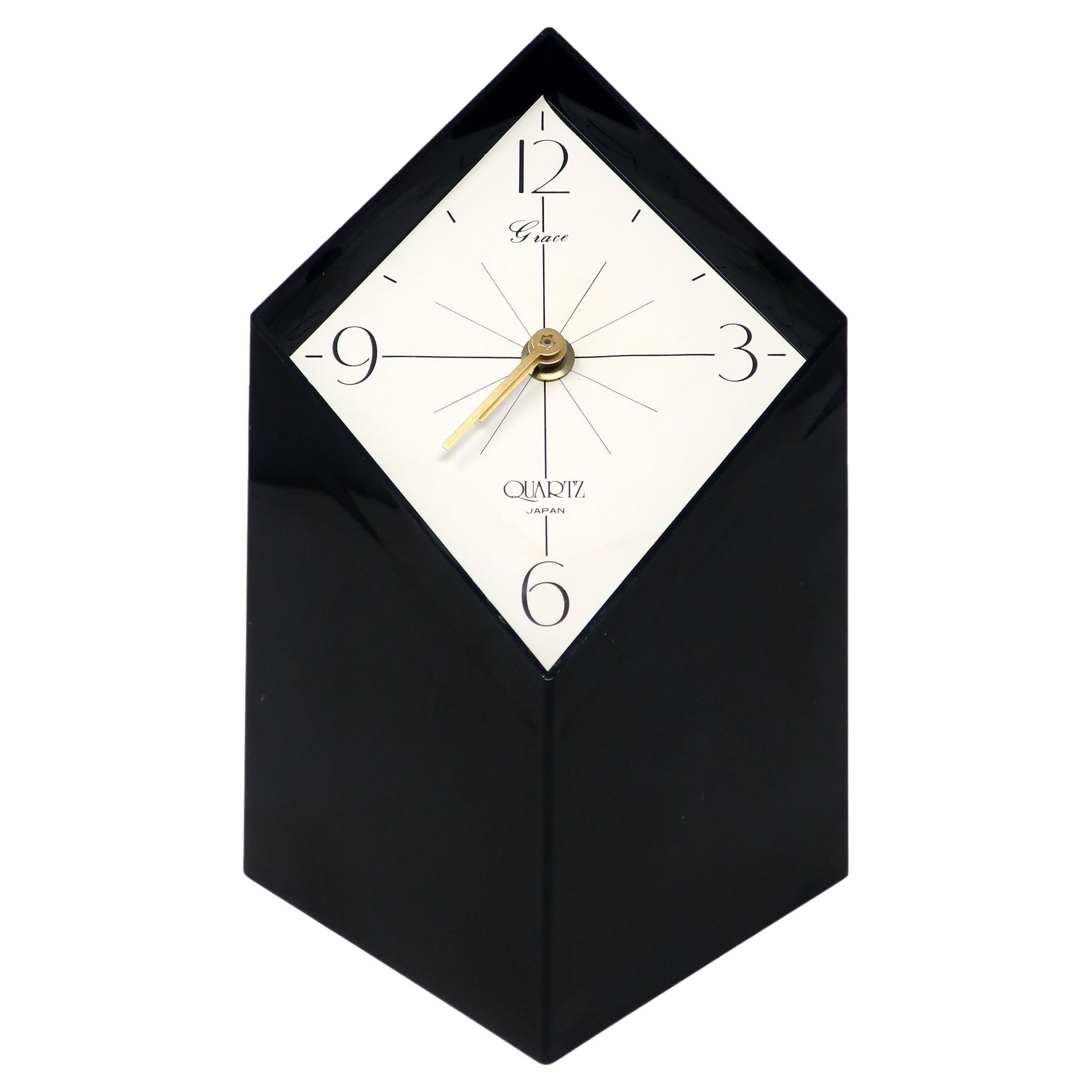 1970s, Japanese Black Lucite Clock by Grace For Sale