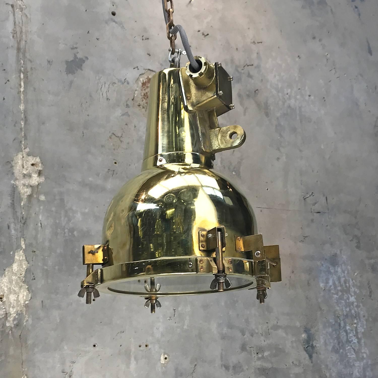 1970s Japanese Brass Marine Nautical Searchlight Pendant Lamp, Edison E26/E27 9