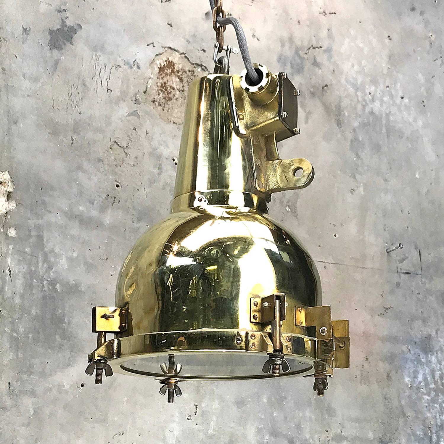 1970s Japanese Brass Marine Nautical Searchlight Pendant Lamp, Edison E26/E27 10