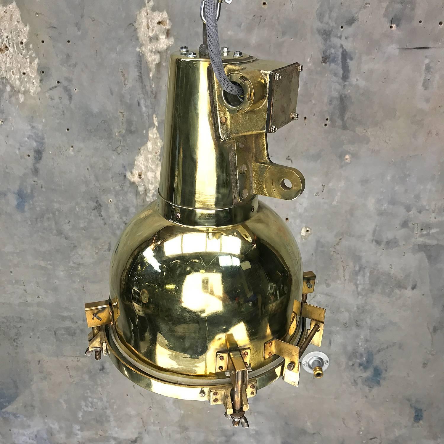 Late 20th Century 1970s Japanese Brass Marine Nautical Searchlight Pendant Lamp, Edison E26/E27