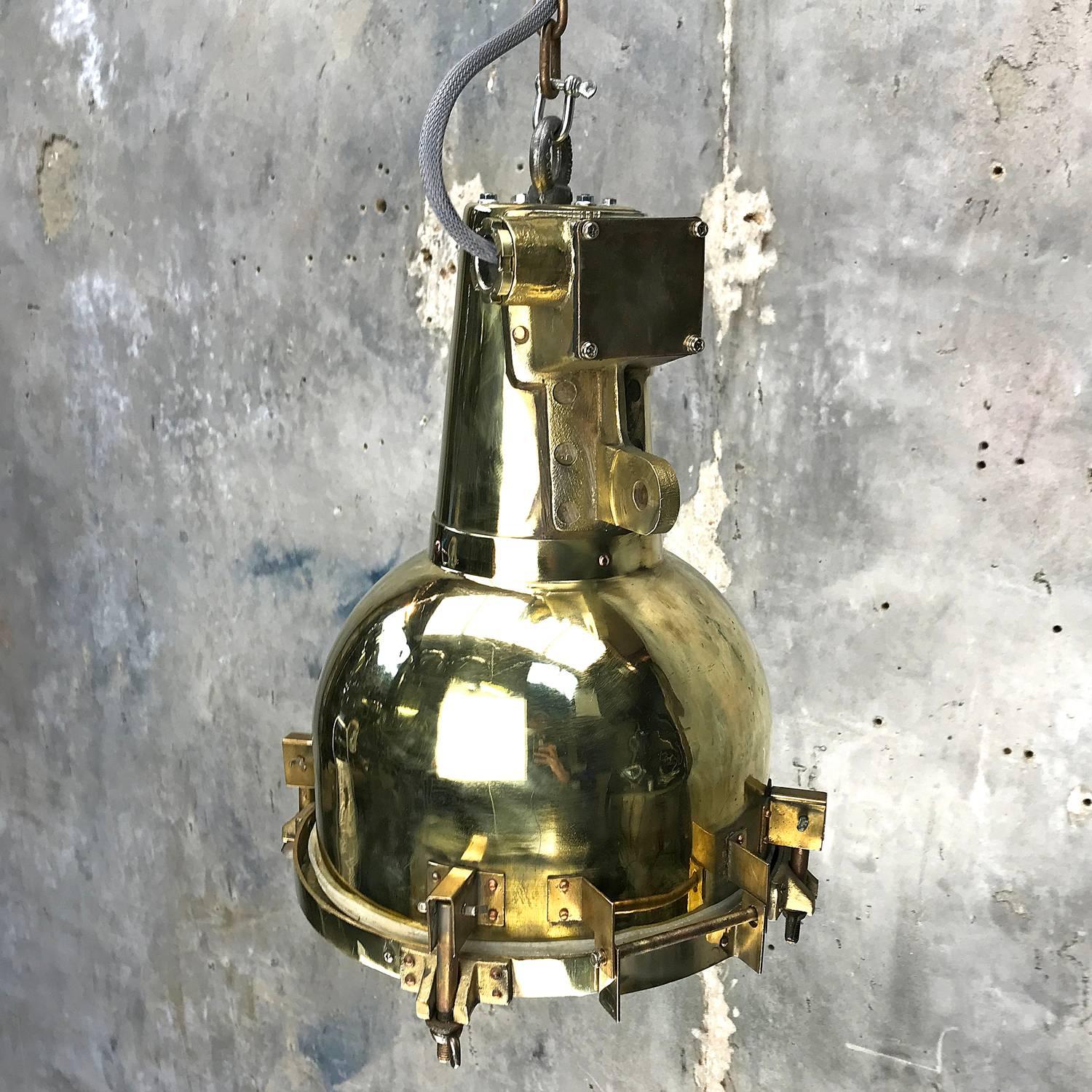 1970s Japanese Brass Marine Nautical Searchlight Pendant Lamp, Edison E26/E27 1