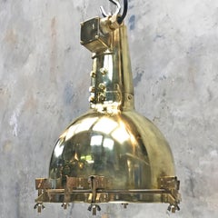 1970s Japanese Brass Marine Nautical Searchlight Pendant Lamp, Edison E40-E27