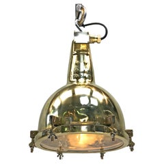Vintage 1970s Japanese Brass Marine Nautical Searchlight Pendant Lamp, Edison E40-E27