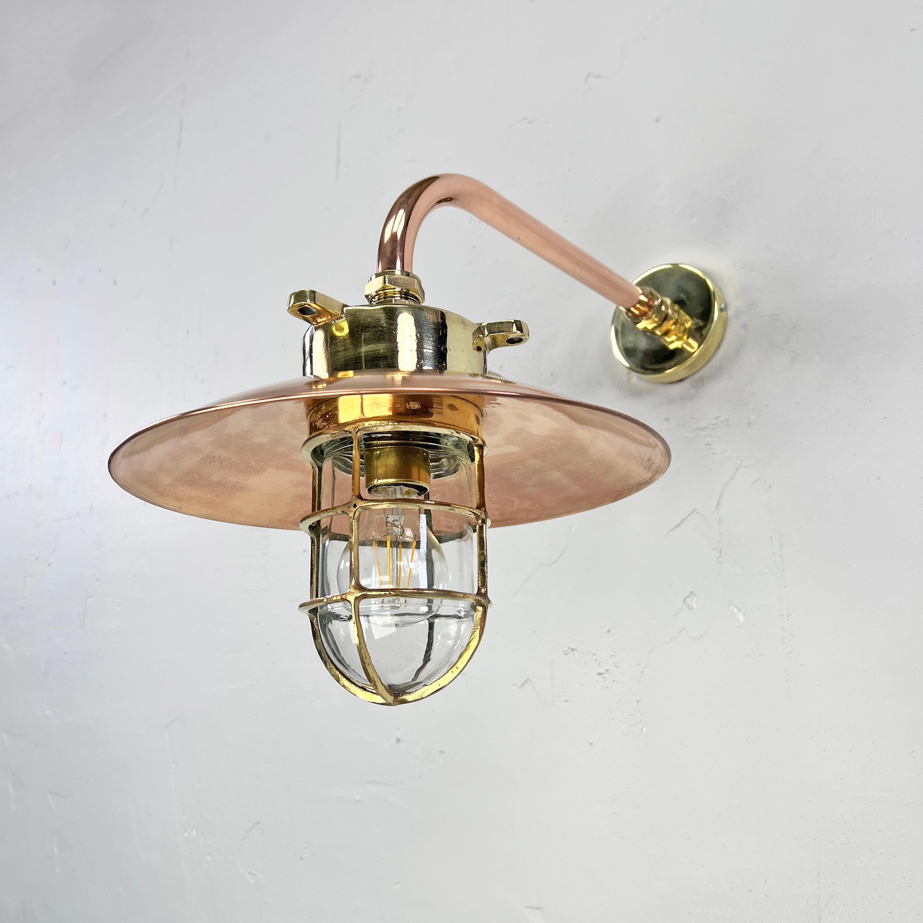 1970s Japanese Cast Brass and Copper Explosion Proof Caged Cantilever Wall Light For Sale 5